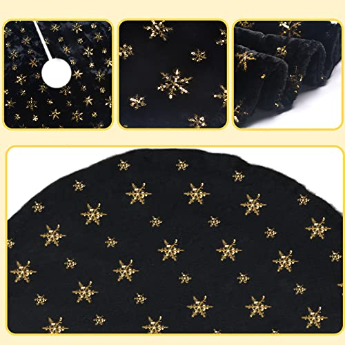 Foto 4 pulgar | Falda De Árbol De Navidad Amidaky De Piel Sintética Negra Con Copo De Nieve Dorado - Venta Internacional.