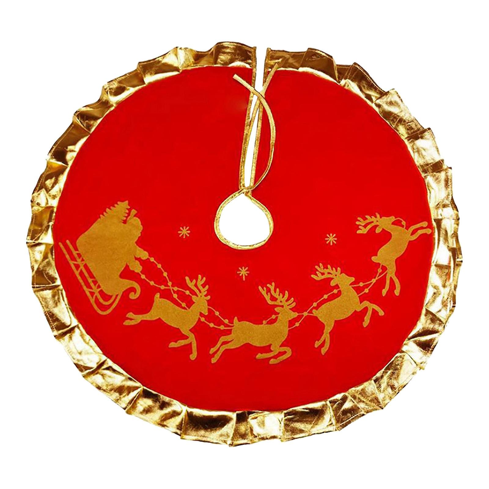 Faldón Para Árbol De Navidad Huoguo Rojo Con Borde Dorado Con Volantes, 90 Cm - Venta Internacional. $408