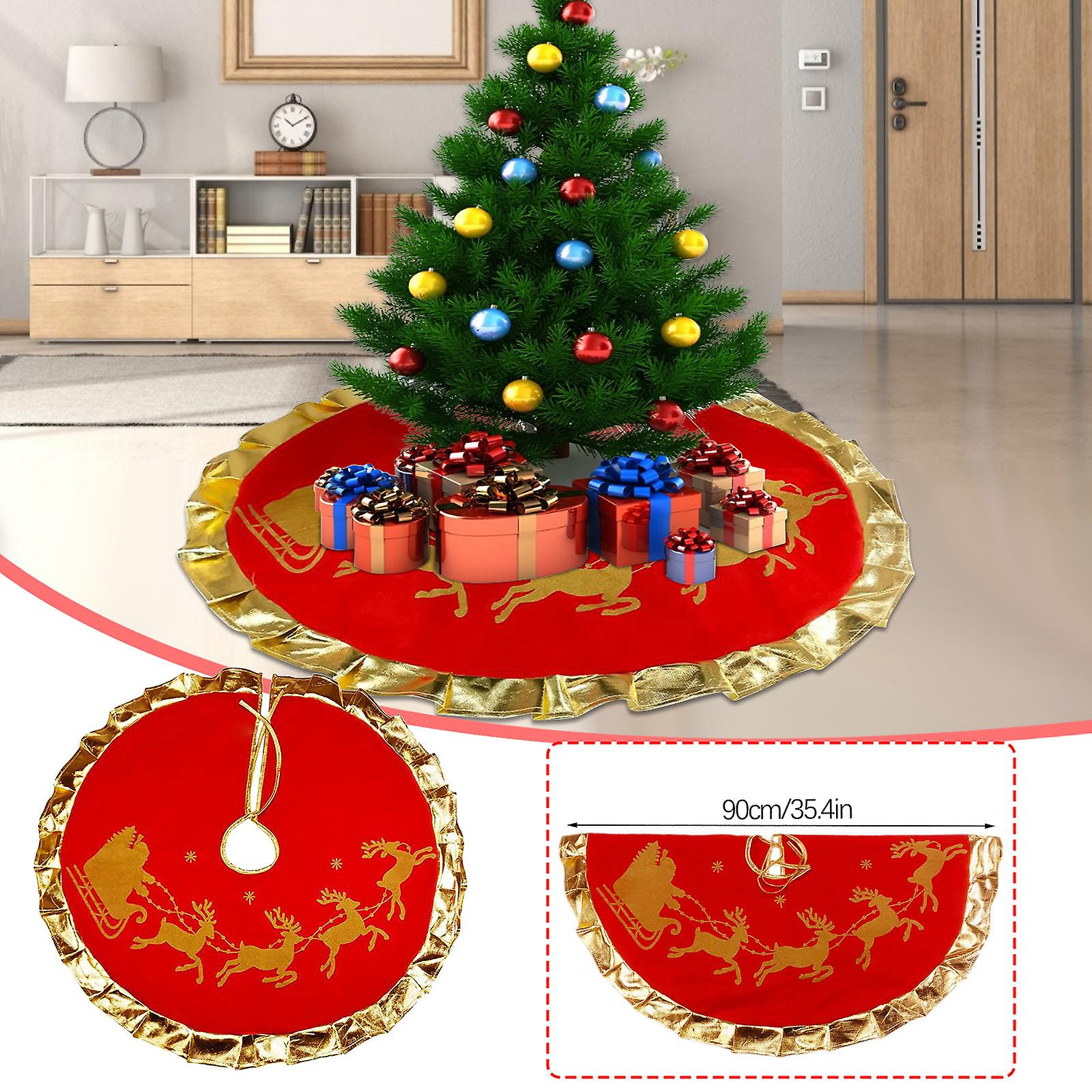 Foto 3 pulgar | Faldón Para Árbol De Navidad Huoguo Rojo Con Borde Dorado Con Volantes, 90 Cm - Venta Internacional.