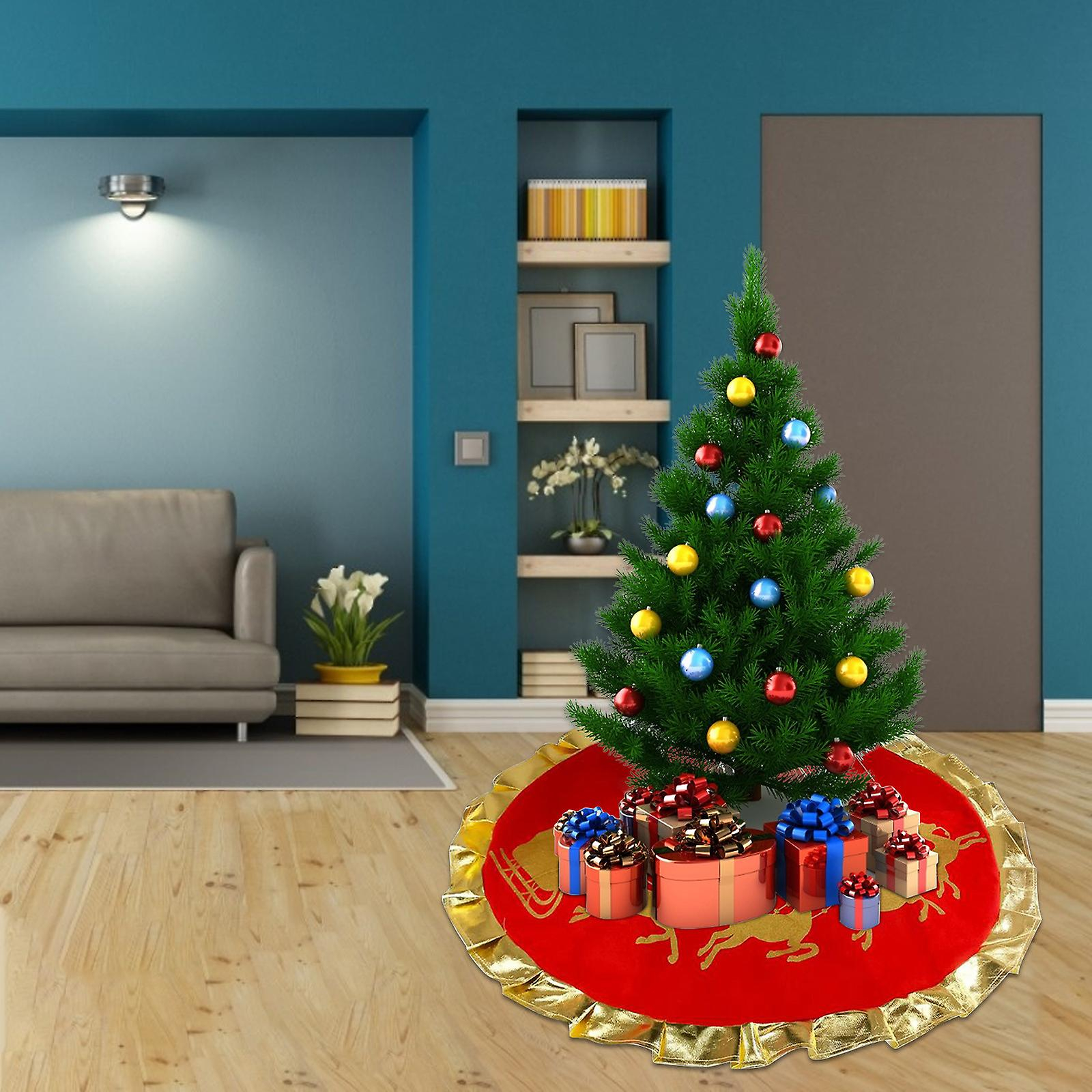 Foto 4 | Faldón Para Árbol De Navidad Huoguo Rojo Con Borde Dorado Con Volantes, 90 Cm - Venta Internacional.