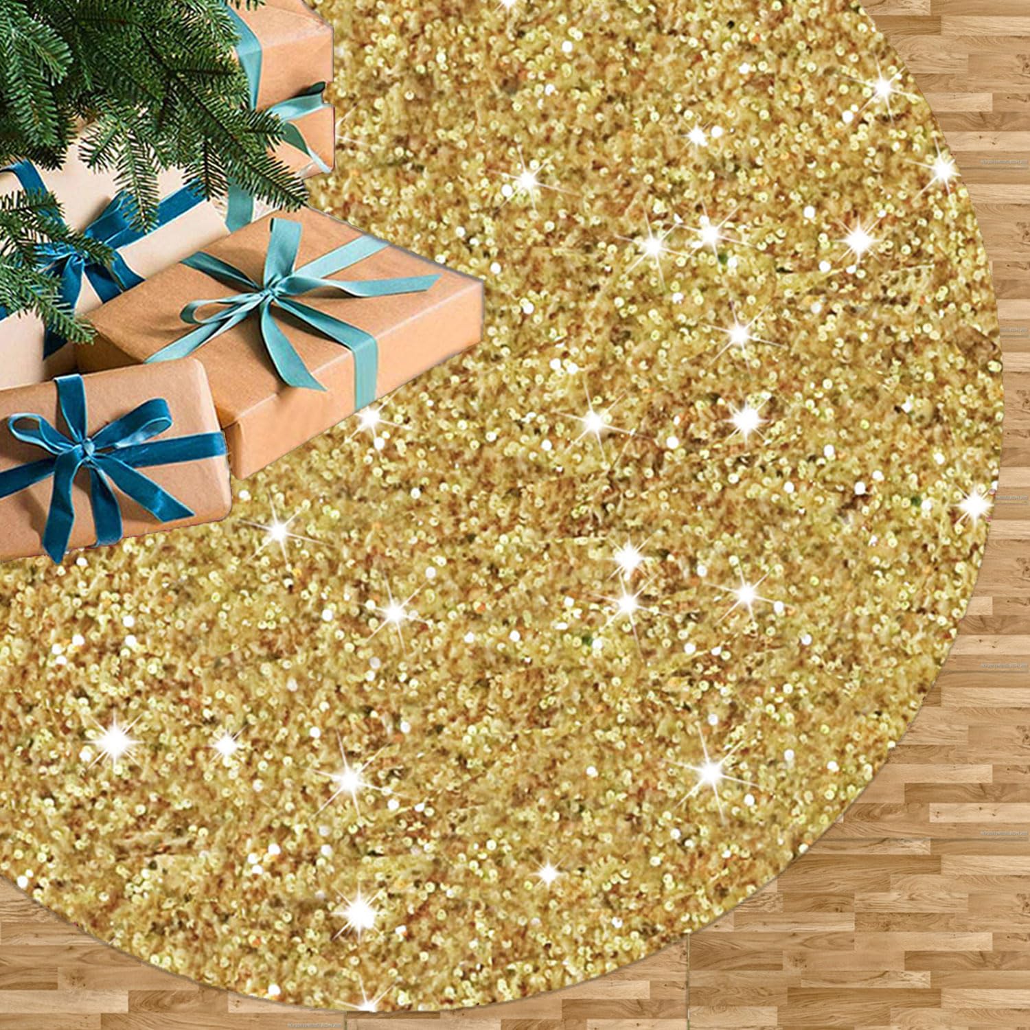Foto 3 pulgar | Falda Para Árbol De Navidad Fuhsy, Terciopelo Con Lentejuelas Doradas, 21 Cm - Venta Internacional.