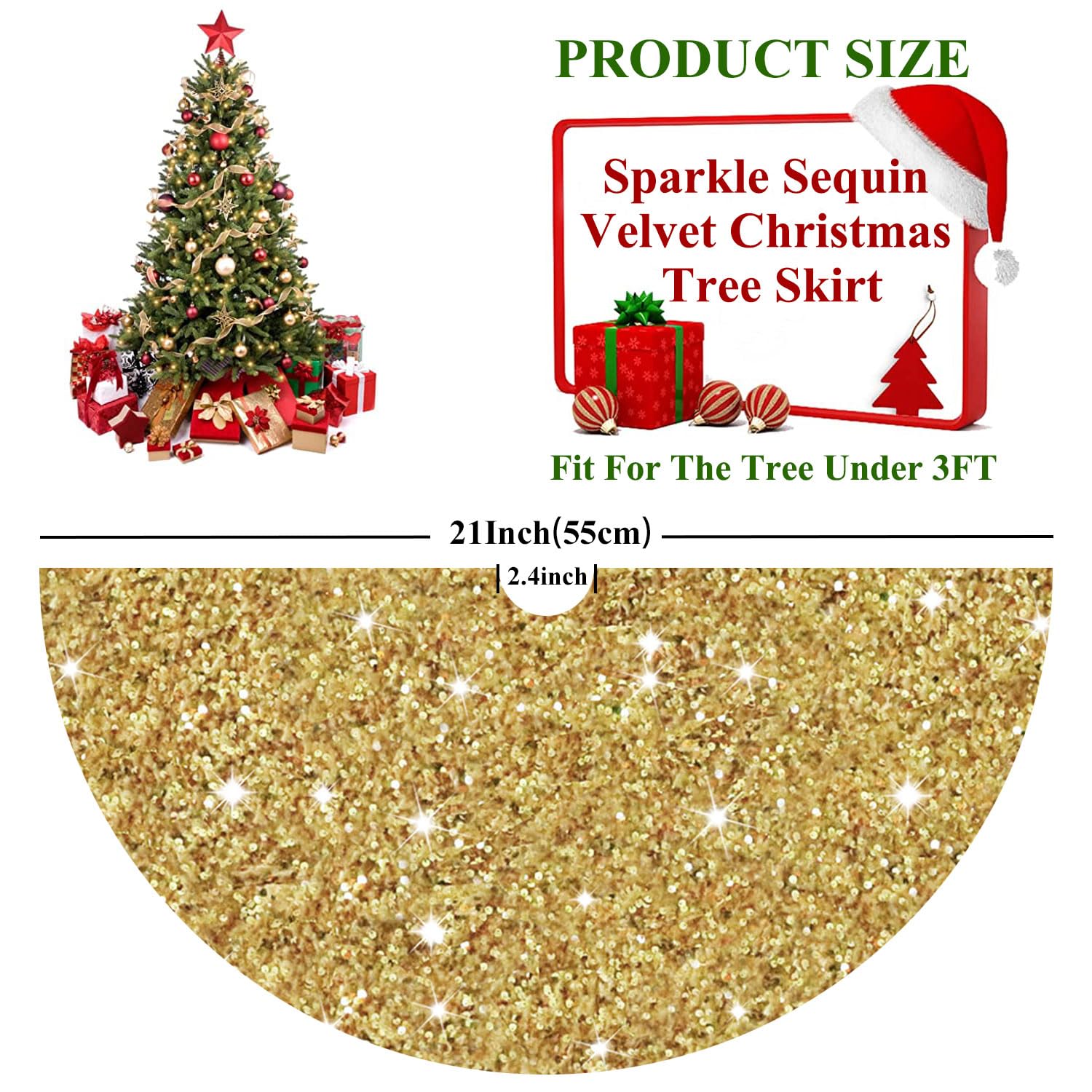 Foto 4 pulgar | Falda Para Árbol De Navidad Fuhsy, Terciopelo Con Lentejuelas Doradas, 21 Cm - Venta Internacional.