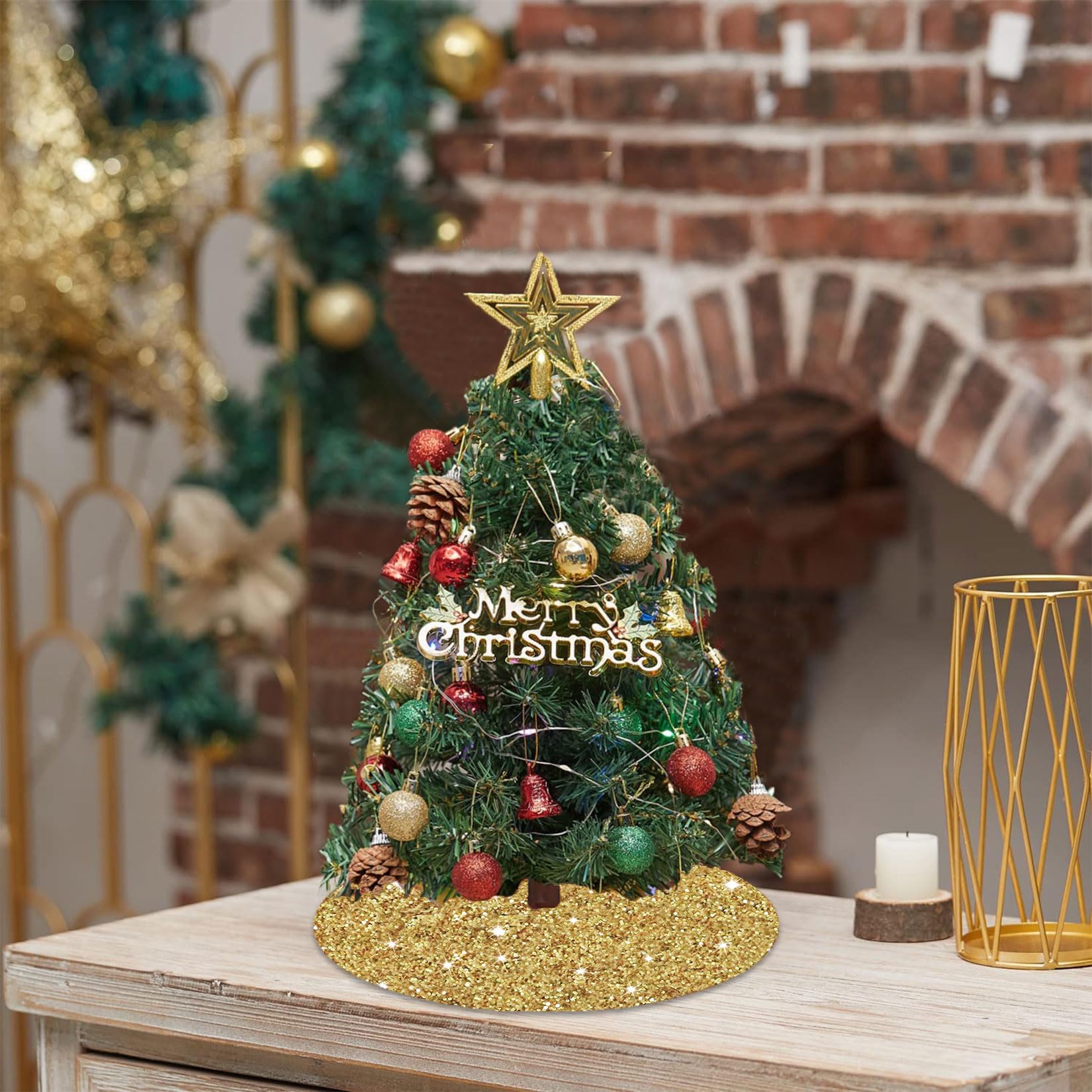 Foto 6 pulgar | Falda Para Árbol De Navidad Fuhsy, Terciopelo Con Lentejuelas Doradas, 21 Cm - Venta Internacional.