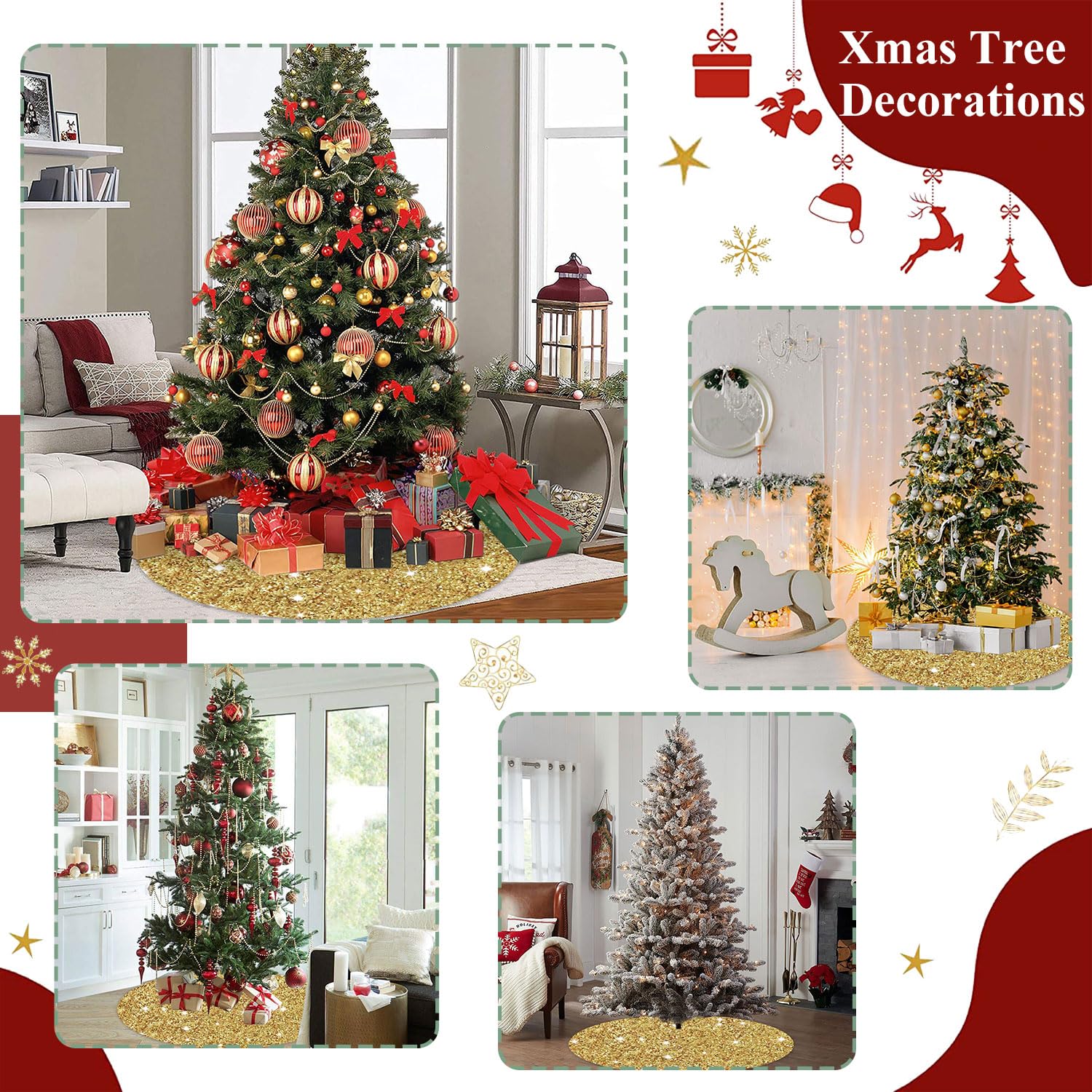 Foto 7 pulgar | Falda Para Árbol De Navidad Fuhsy, Terciopelo Con Lentejuelas Doradas, 21 Cm - Venta Internacional.