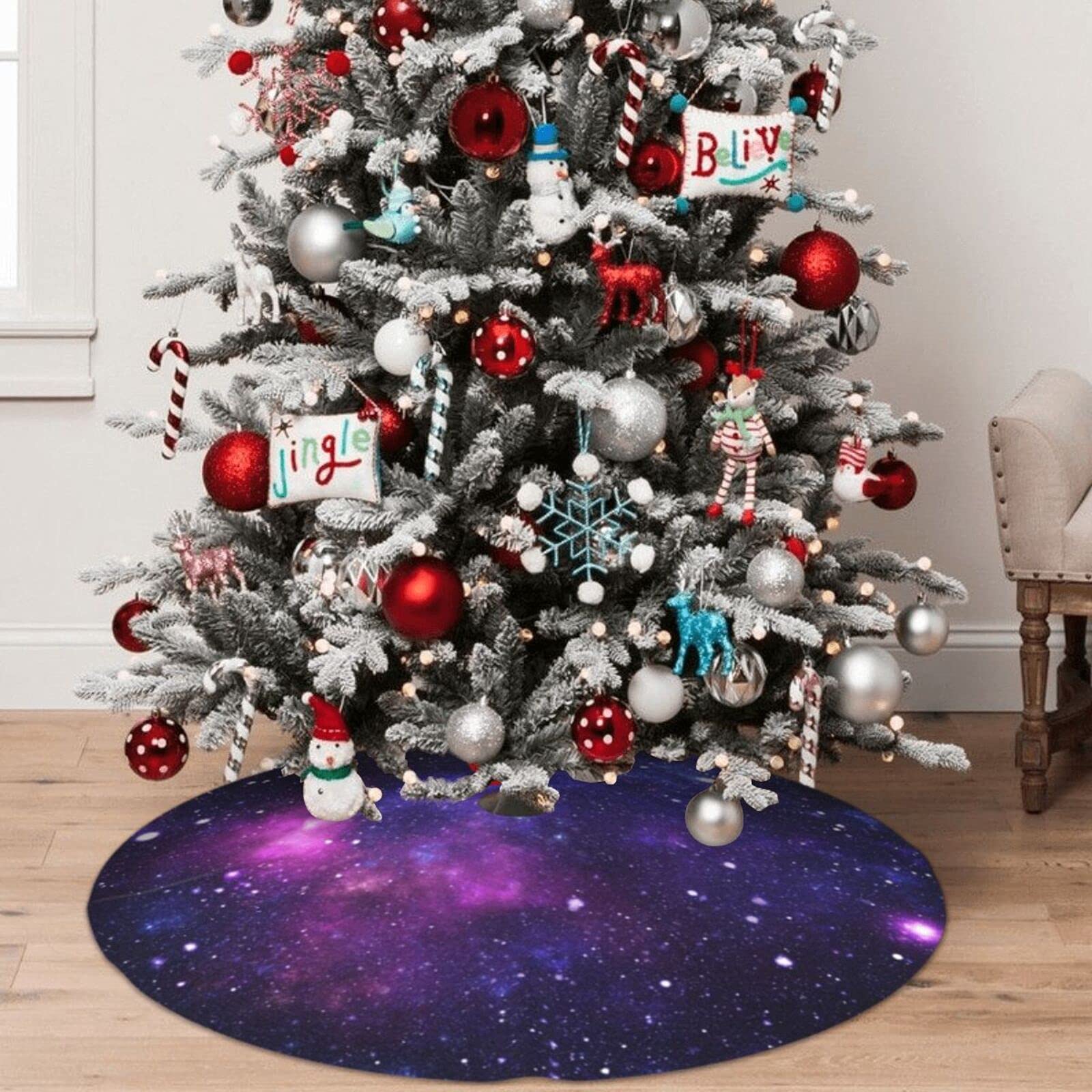Foto 6 pulgar | Alfombrilla Blublu Para Árbol De Navidad, 36 Pulgadas, Con Correas Rojas - Venta Internacional.