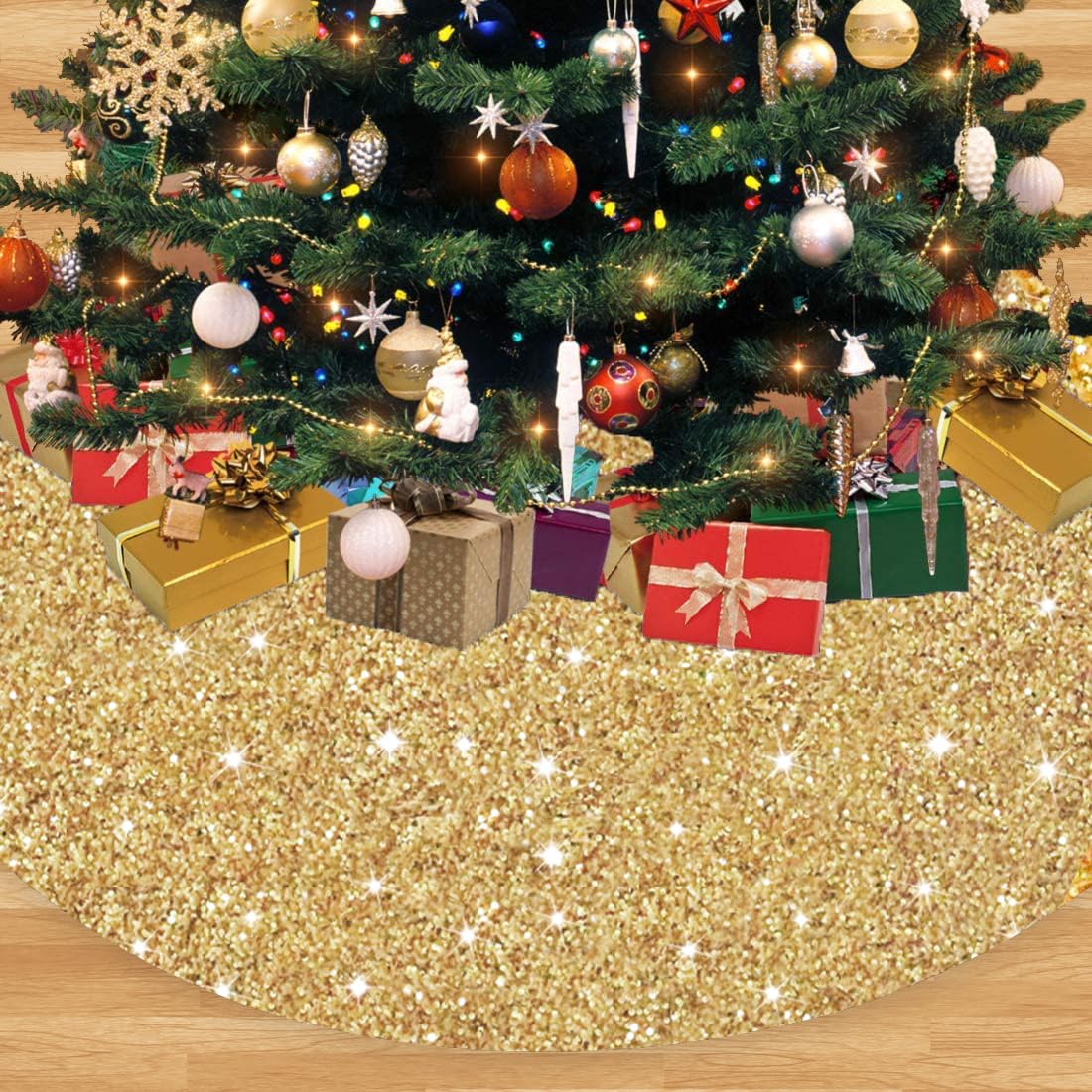 Foto 1 | Falda Para Árbol De Navidad Fanproms Con Lentejuelas Doradas De 90 Cm De Diámetro - Venta Internacional.