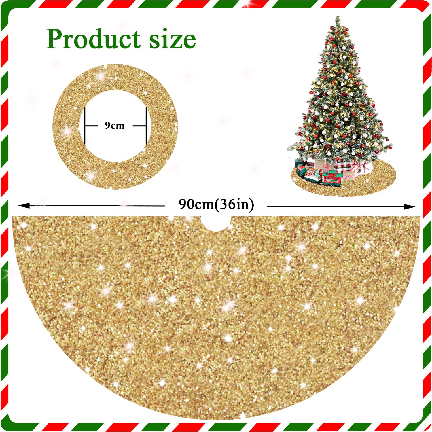 Foto 3 pulgar | Falda Para Árbol De Navidad Fanproms Con Lentejuelas Doradas De 90 Cm De Diámetro - Venta Internacional.