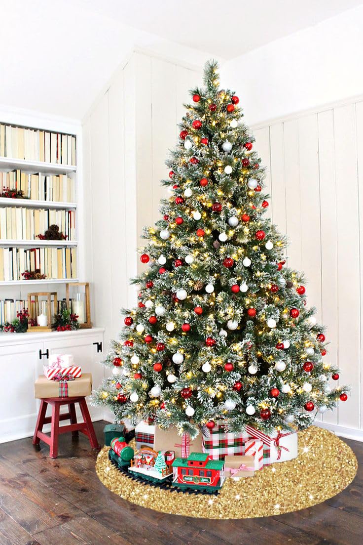 Foto 5 pulgar | Falda Para Árbol De Navidad Fanproms Con Lentejuelas Doradas De 90 Cm De Diámetro - Venta Internacional.