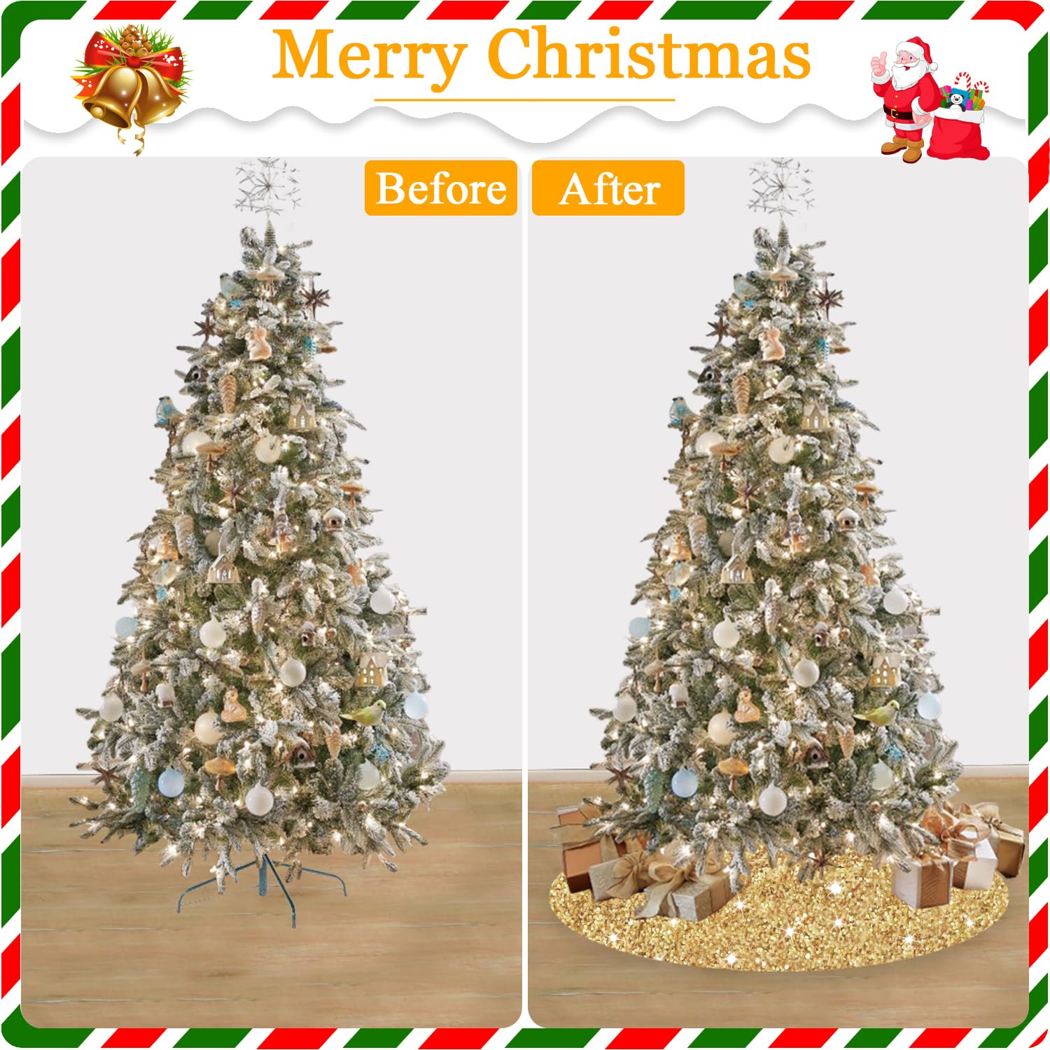 Foto 7 pulgar | Falda Para Árbol De Navidad Fanproms Con Lentejuelas Doradas De 90 Cm De Diámetro - Venta Internacional.