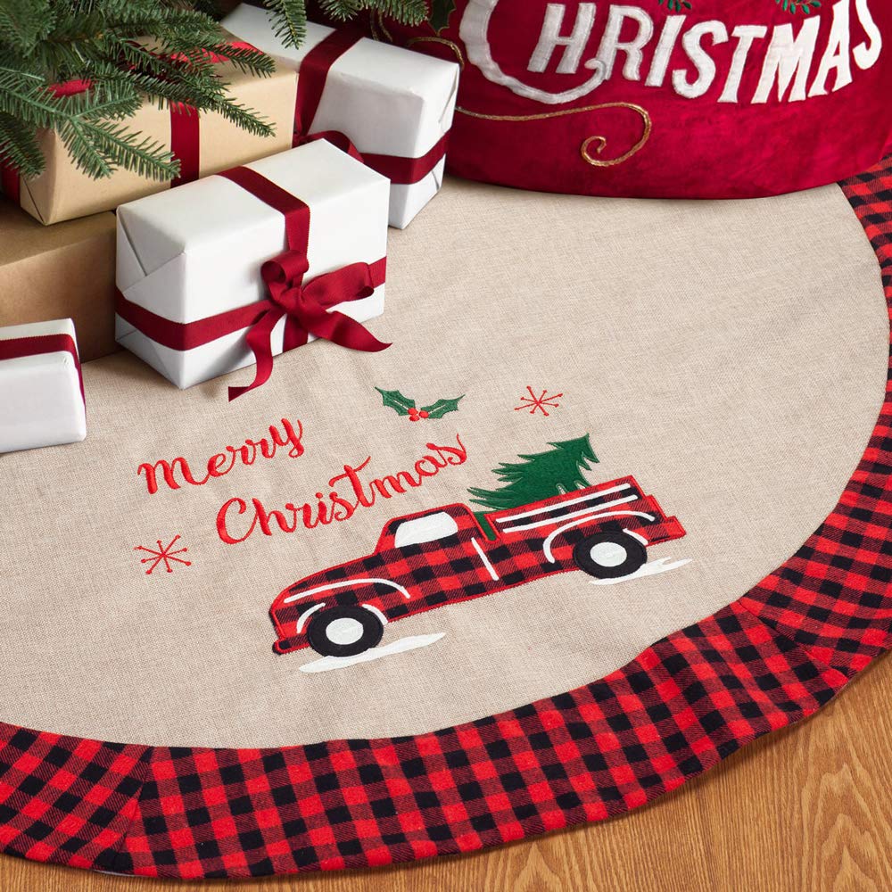 Foto 1 | Falda De Arpillera S-deal De Lino Con Diseño De Árbol De Navidad, 122 Cm, Con Tela Escocesa Roja - Venta Internacional.