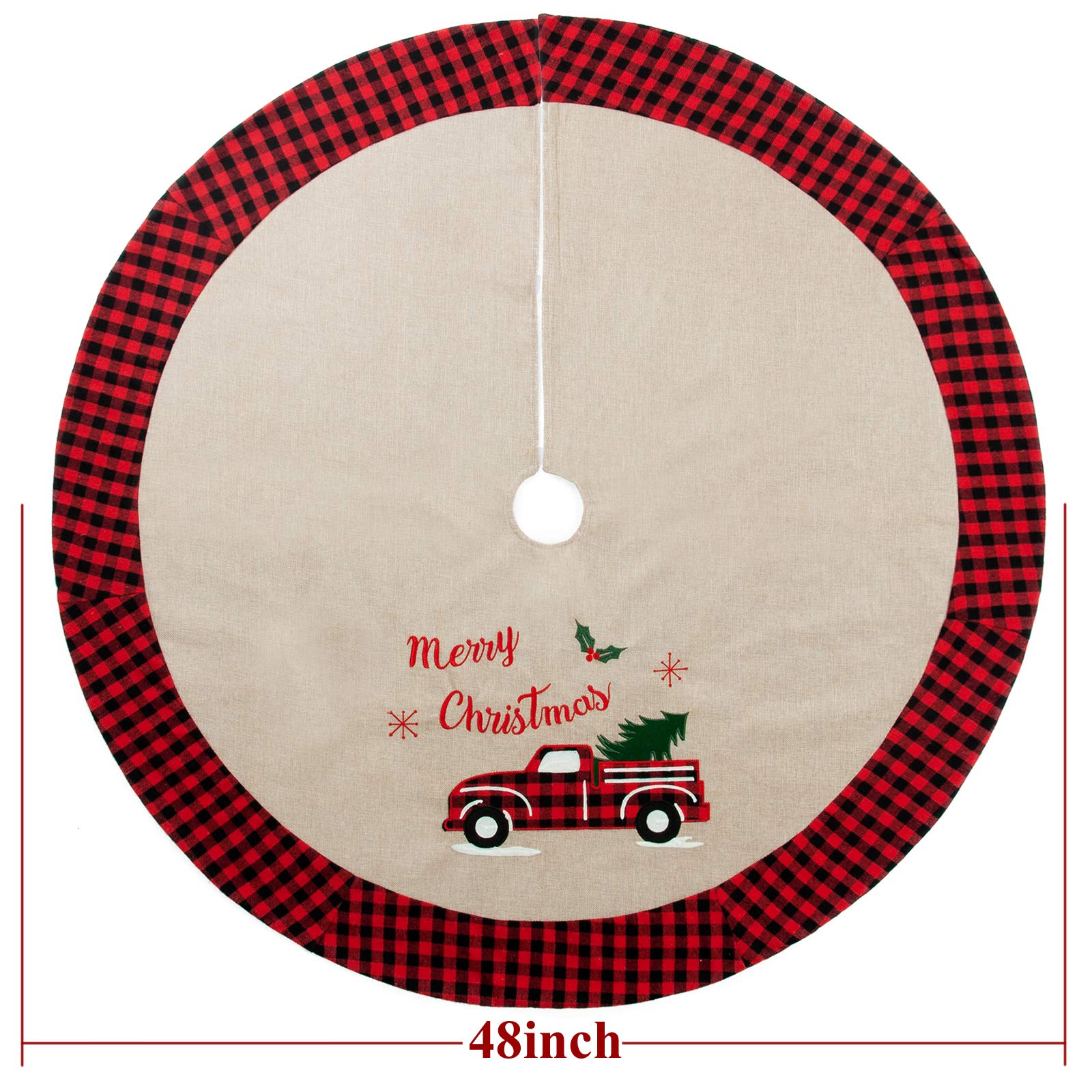 Foto 3 pulgar | Falda De Arpillera S-deal De Lino Con Diseño De Árbol De Navidad, 122 Cm, Con Tela Escocesa Roja - Venta Internacional.