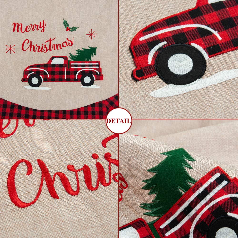 Foto 4 pulgar | Falda De Arpillera S-deal De Lino Con Diseño De Árbol De Navidad, 122 Cm, Con Tela Escocesa Roja - Venta Internacional.
