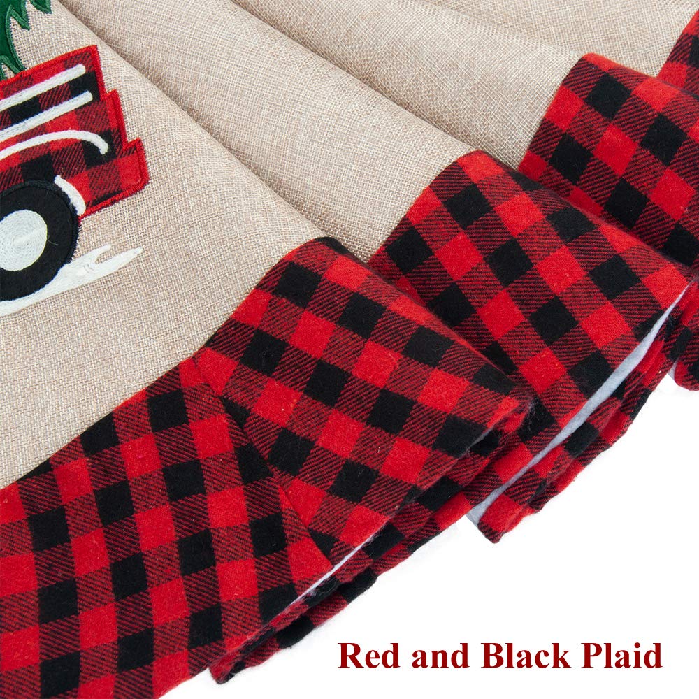 Foto 5 pulgar | Falda De Arpillera S-deal De Lino Con Diseño De Árbol De Navidad, 122 Cm, Con Tela Escocesa Roja - Venta Internacional.
