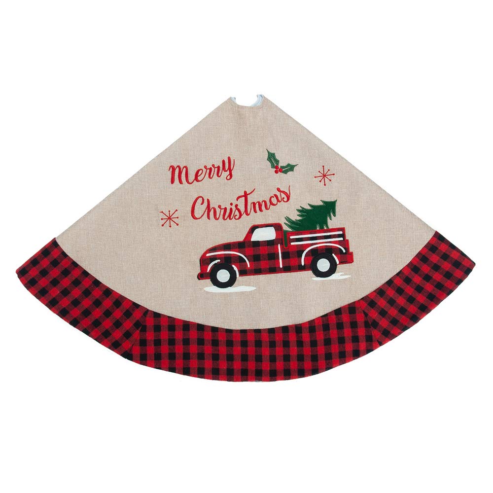 Foto 8 pulgar | Falda De Arpillera S-deal De Lino Con Diseño De Árbol De Navidad, 122 Cm, Con Tela Escocesa Roja - Venta Internacional.
