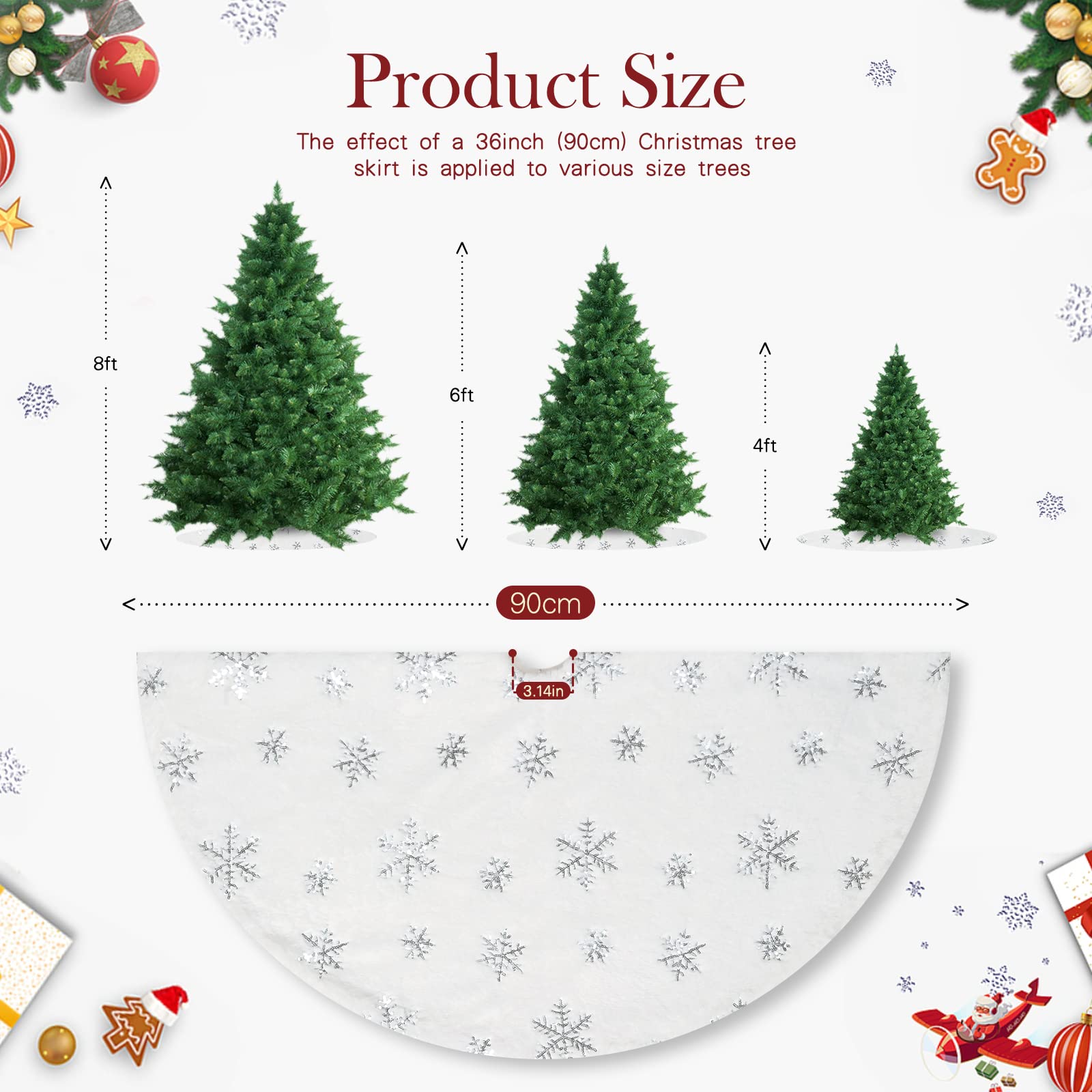 Foto 5 pulgar | Falda Para Árbol De Navidad Queendream, Piel Sintética Blanca, 90 Cm - Venta Internacional.