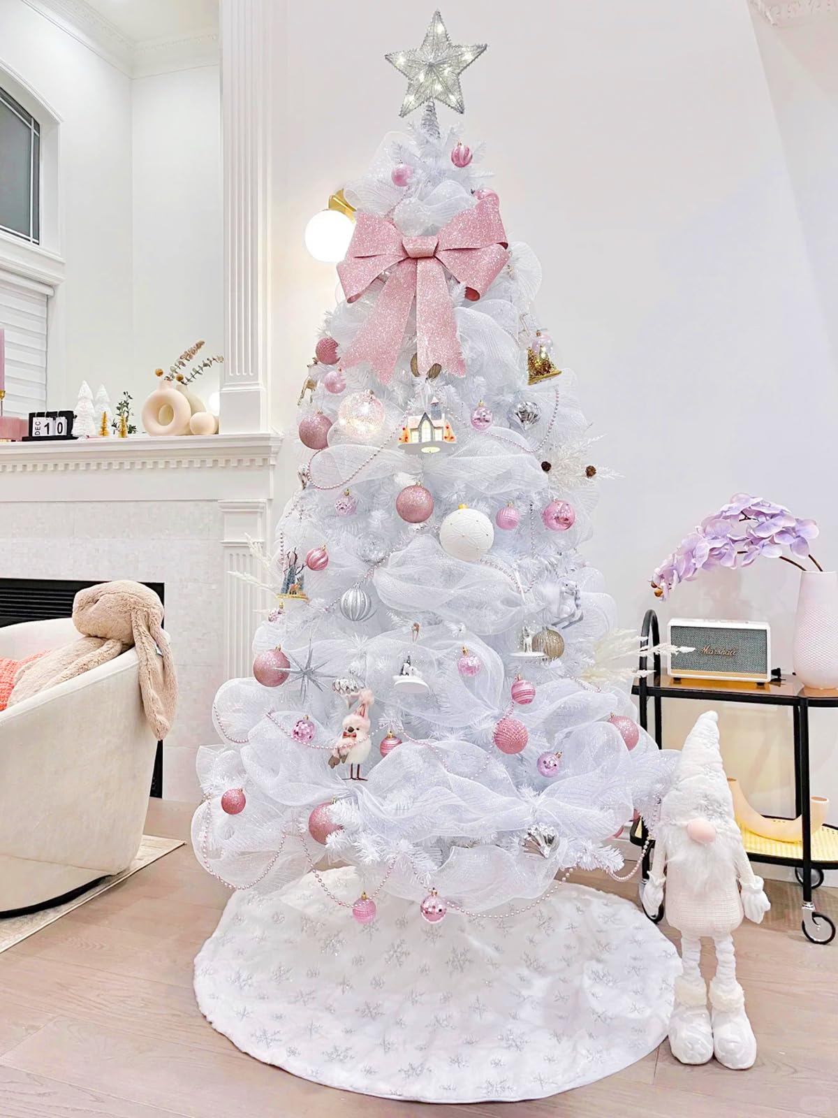 Foto 7 pulgar | Falda Para Árbol De Navidad Queendream, Piel Sintética Blanca, 90 Cm - Venta Internacional.