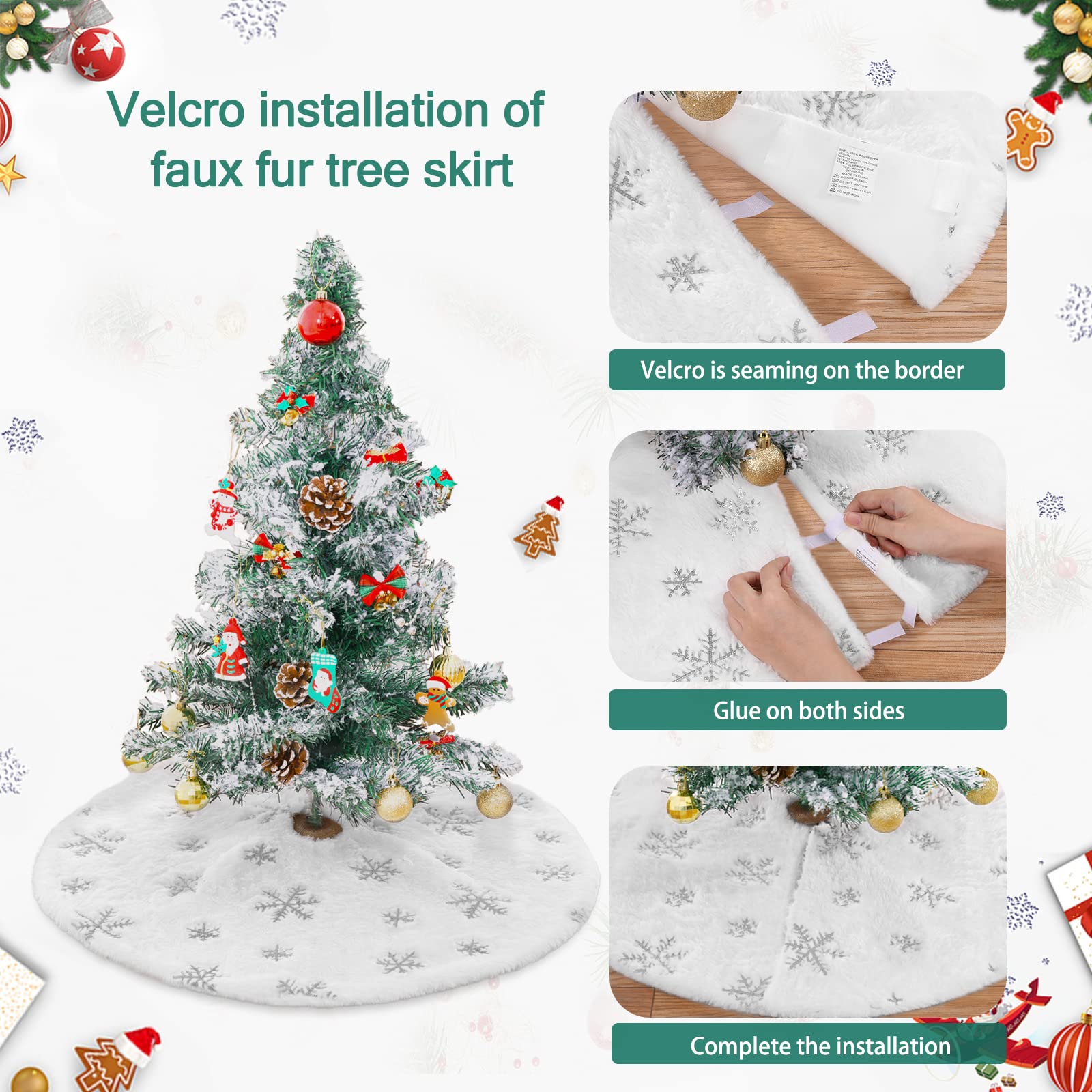 Foto 7 | Falda Para Árbol De Navidad Queendream, Piel Sintética Blanca, 90 Cm - Venta Internacional.