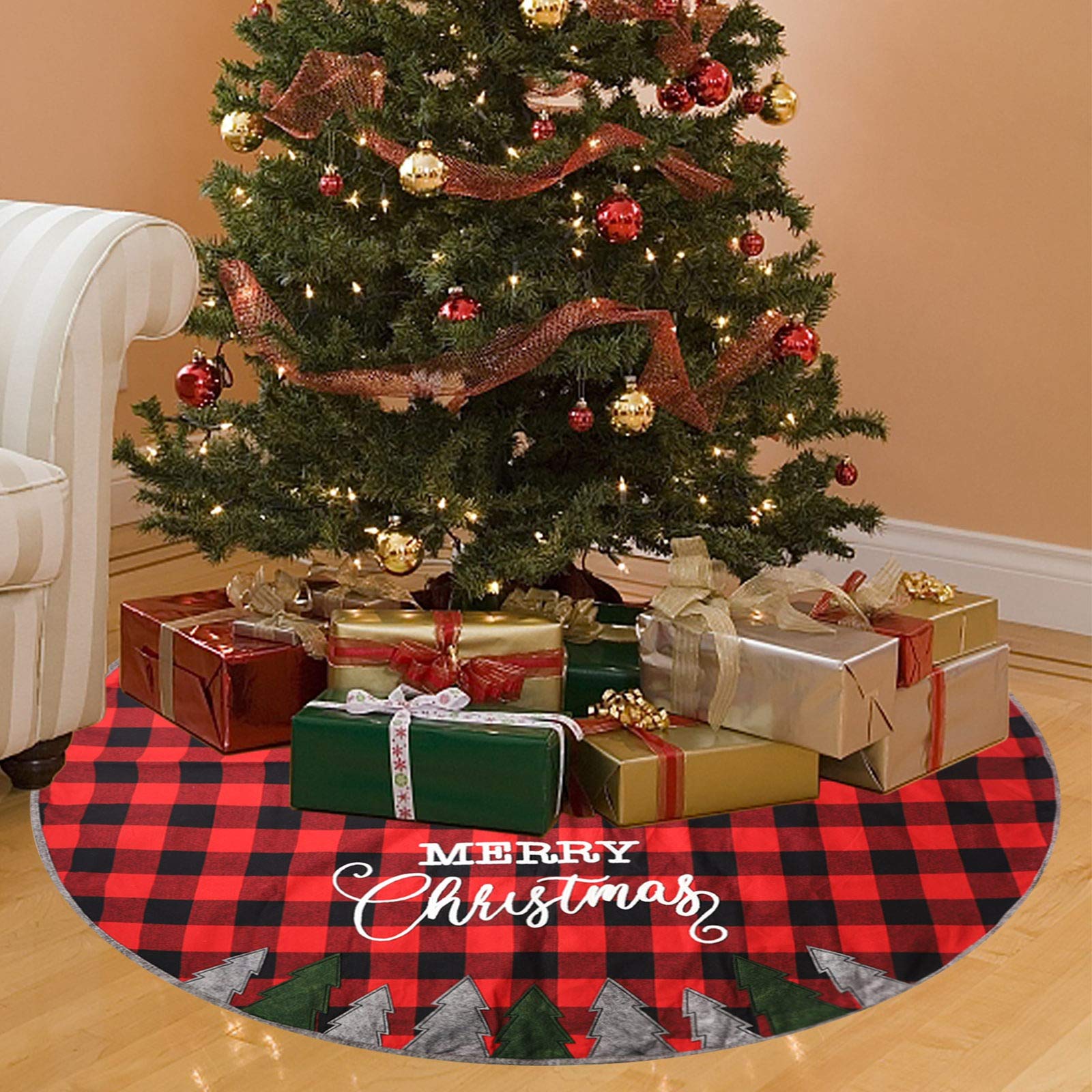 Foto 3 pulgar | Falda Juegoal Soft Plaid Para Árbol De Navidad, 48 Pulgadas, Rojo/negro - Venta Internacional.
