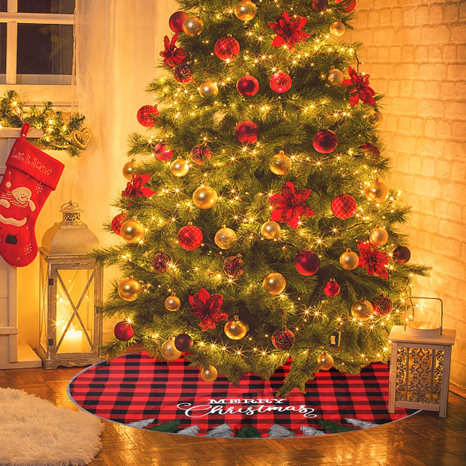 Foto 6 pulgar | Falda Juegoal Soft Plaid Para Árbol De Navidad, 48 Pulgadas, Rojo/negro - Venta Internacional.