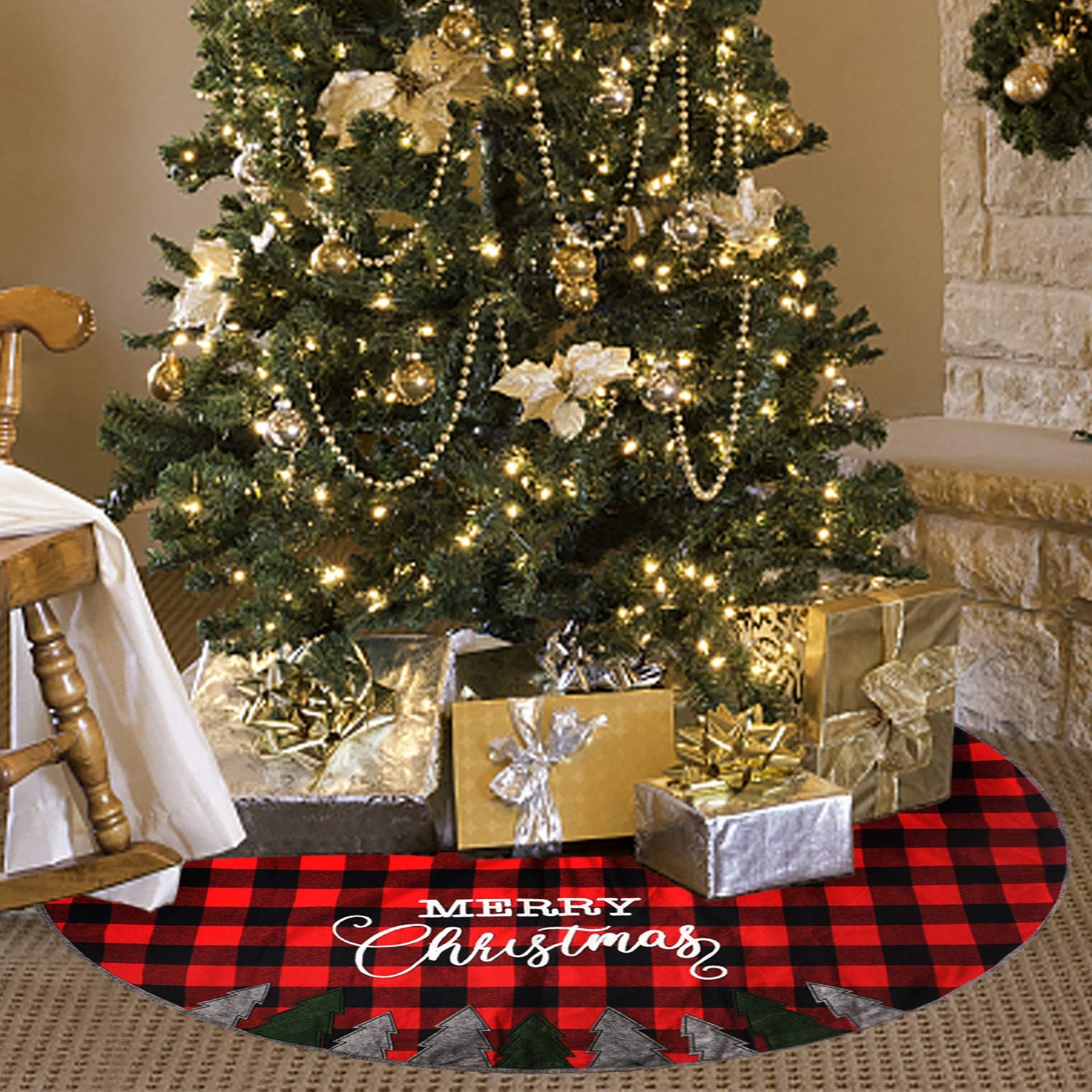Foto 7 pulgar | Falda Juegoal Soft Plaid Para Árbol De Navidad, 48 Pulgadas, Rojo/negro - Venta Internacional.