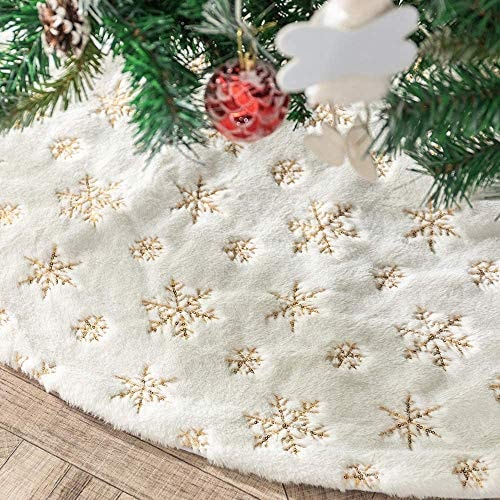 Falda Para Árbol De Navidad Amidaky, Piel Sintética, Diseño De Copo De Nieve Dorado, 78 Cm - Venta Internacional. $499