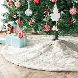 Foto 2 | Falda Para Árbol De Navidad Amidaky, Piel Sintética, Diseño De Copo De Nieve Dorado, 78 Cm - Venta Internacional.