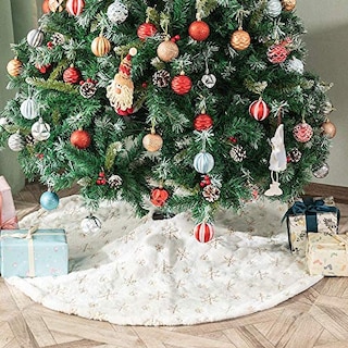 Foto 5 | Falda Para Árbol De Navidad Amidaky, Piel Sintética, Diseño De Copo De Nieve Dorado, 78 Cm - Venta Internacional.