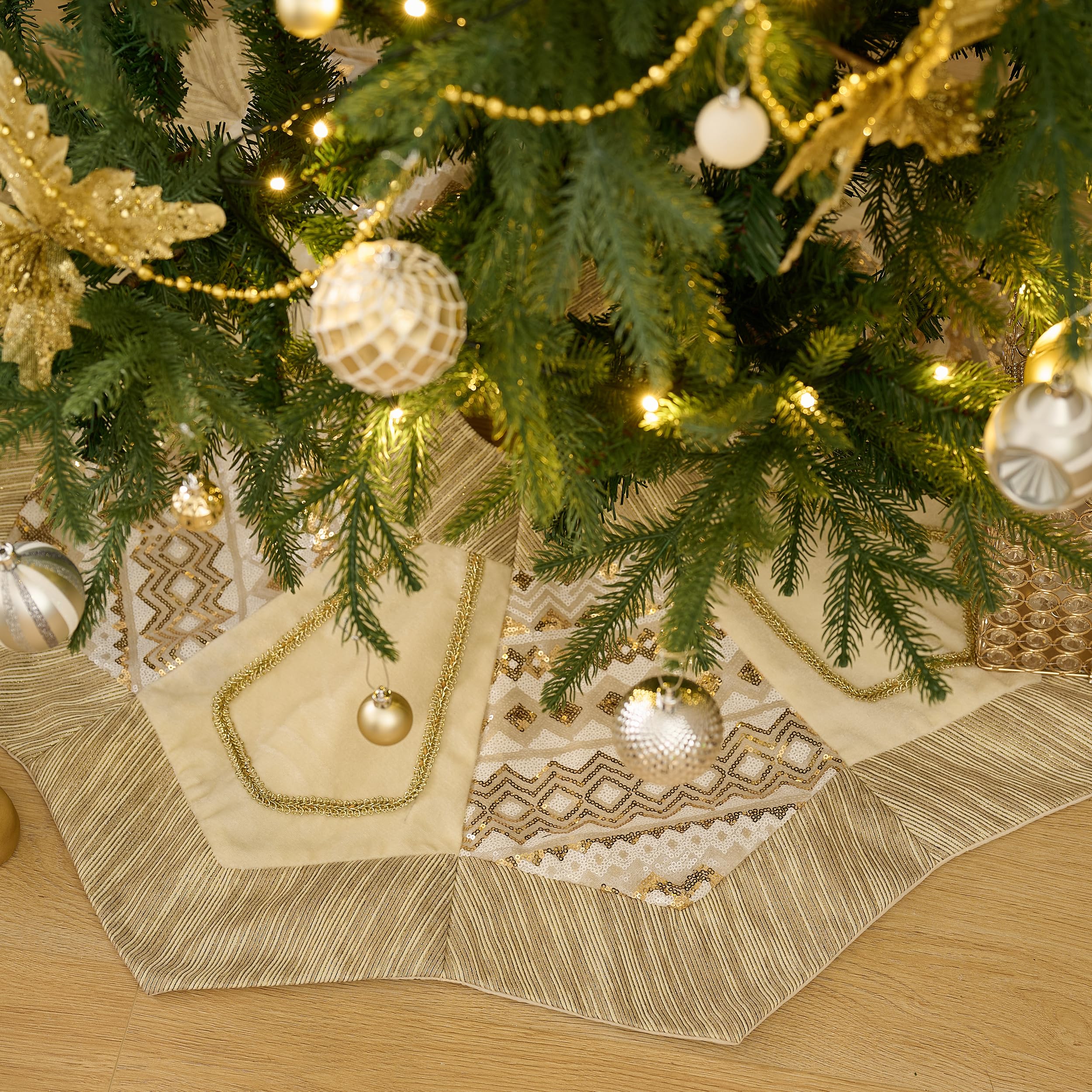 Foto 3 pulgar | Faldón Para Árbol De Navidad Valery Madelyn, 150 Cm, Diseño En Oro Blanco - Venta Internacional.