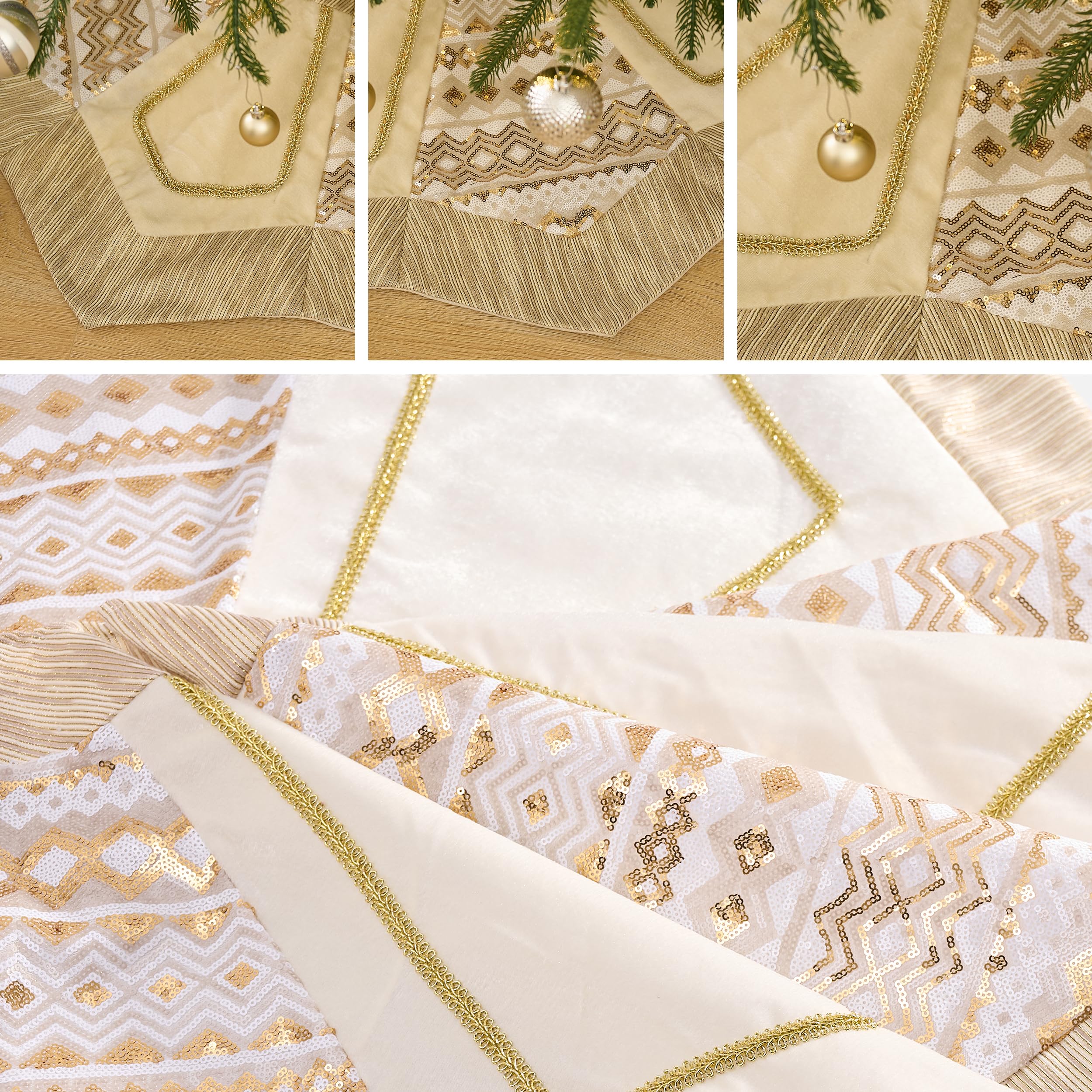 Foto 6 pulgar | Faldón Para Árbol De Navidad Valery Madelyn, 150 Cm, Diseño En Oro Blanco - Venta Internacional.