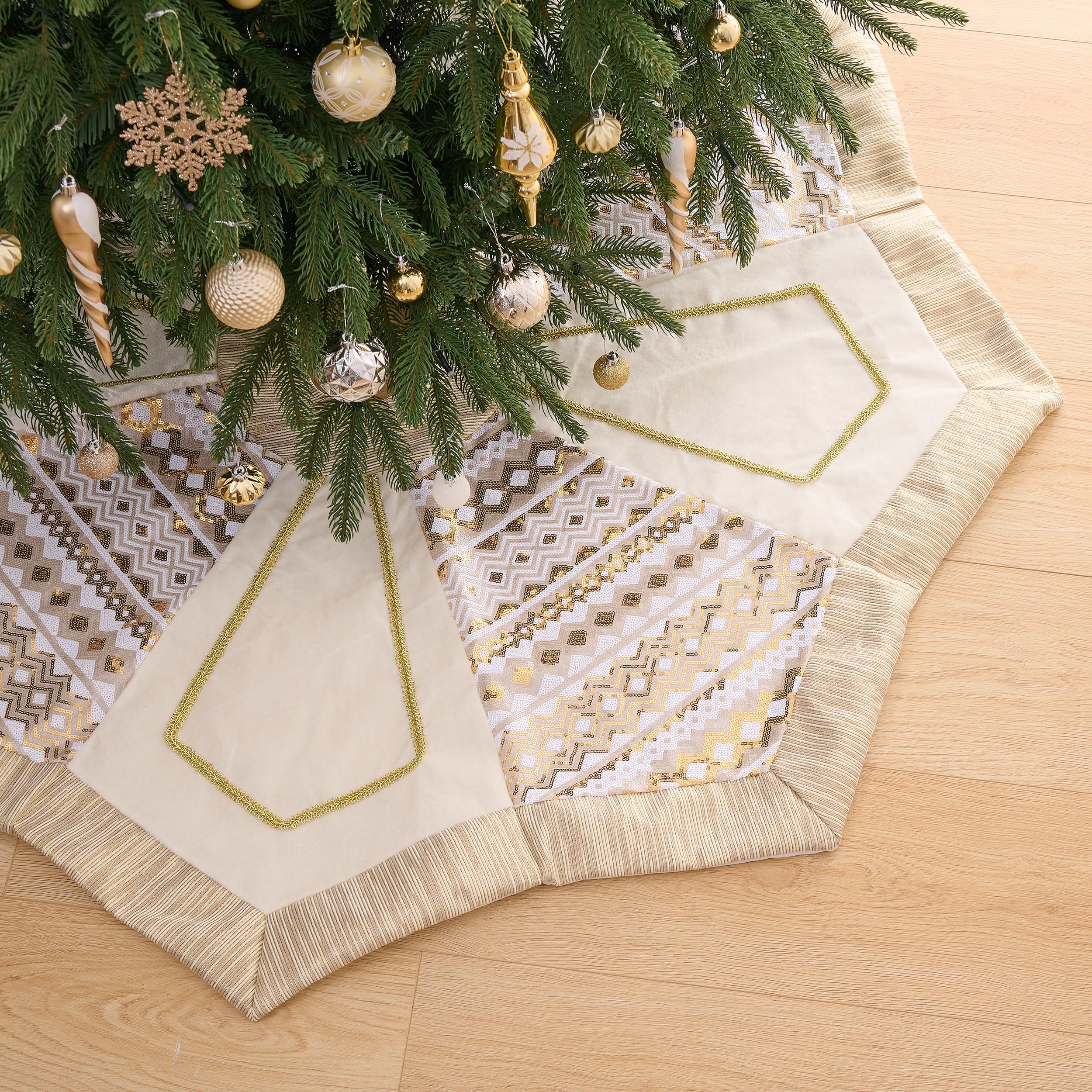 Foto 8 pulgar | Faldón Para Árbol De Navidad Valery Madelyn, 150 Cm, Diseño En Oro Blanco - Venta Internacional.