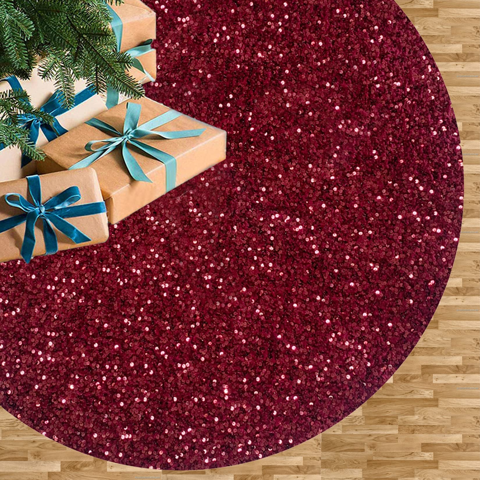 Foto 2 pulgar | Falda Para Árbol De Navidad Fuhsy, Granate, 117 Cm, Terciopelo Con Lentejuelas - Venta Internacional.