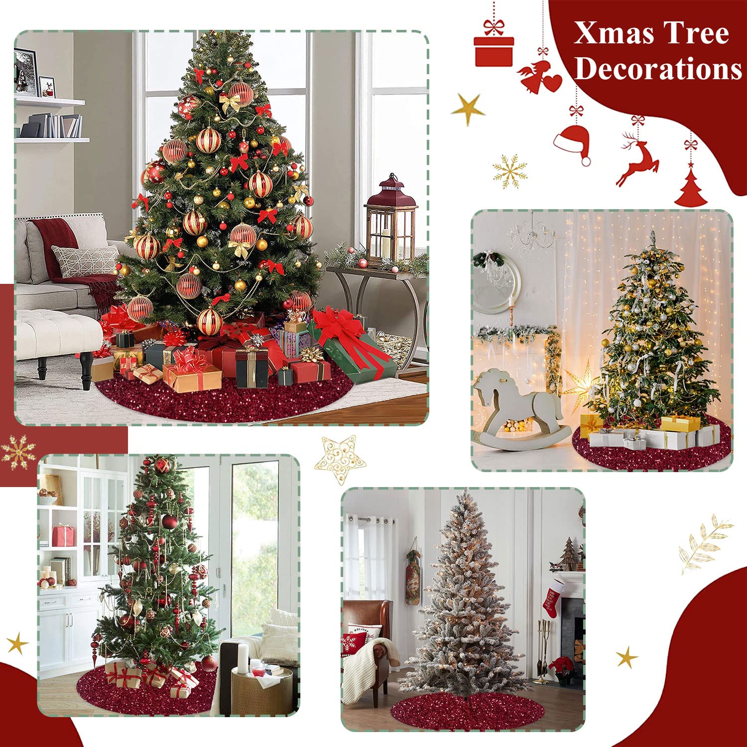 Foto 7 pulgar | Falda Para Árbol De Navidad Fuhsy, Granate, 117 Cm, Terciopelo Con Lentejuelas - Venta Internacional.