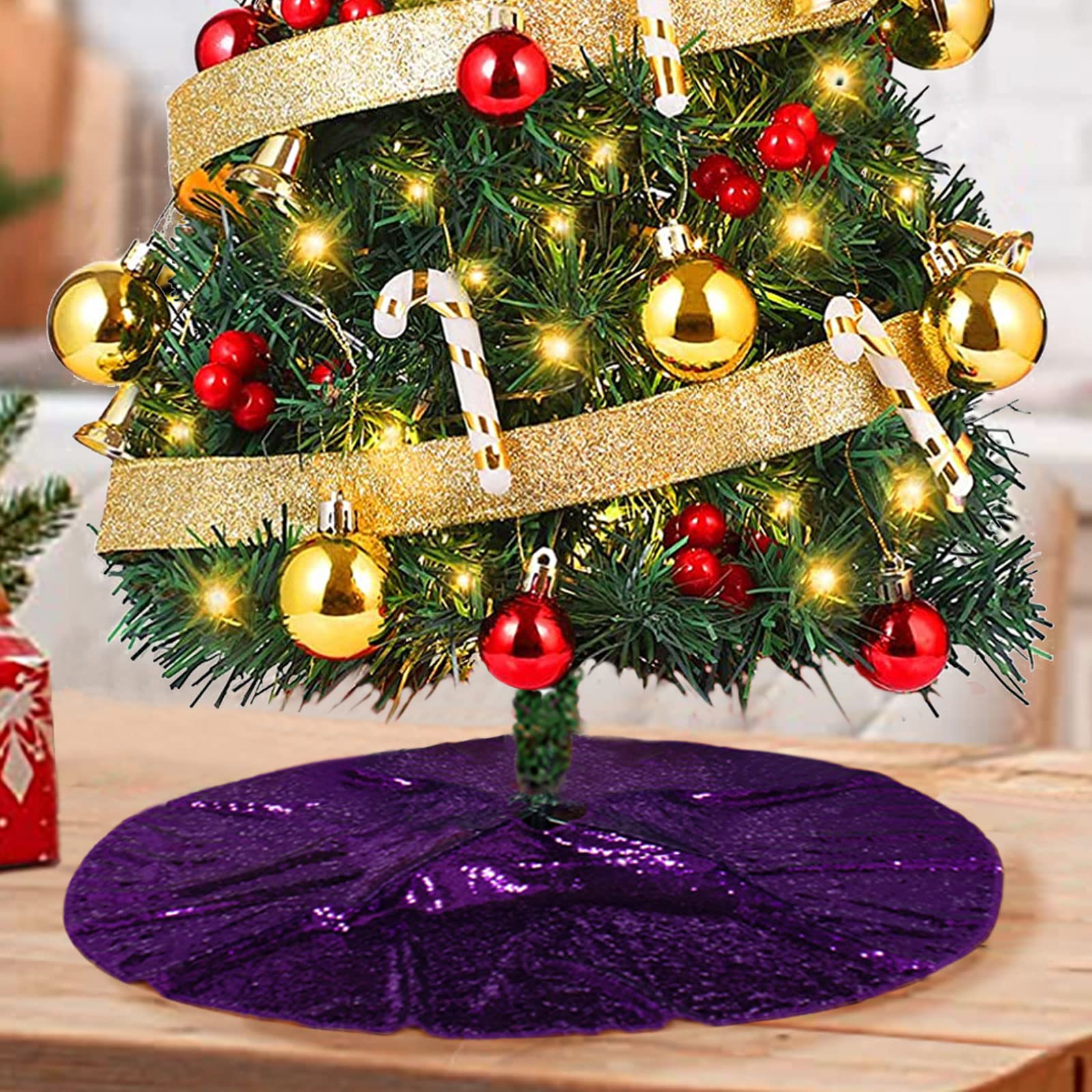 Foto 2 pulgar | Falda De Árbol De Navidad Shinybeauty Con Lentejuelas Moradas, 60 Cm, Poliéster - Venta Internacional.