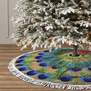 Foto 3 | Falda Para Árbol De Navidad Freehotu, Círculo De Plumas De Pavo Real, 36 Pulgadas - Venta Internacional.
