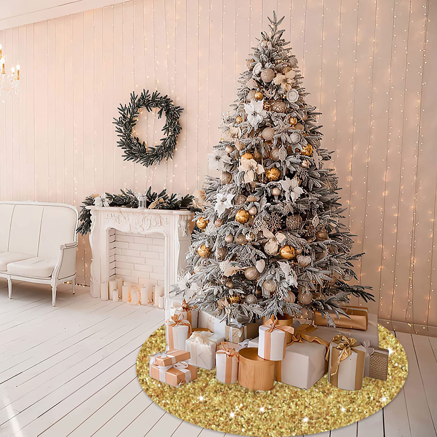 Foto 6 | Falda De Árbol De Navidad Modfuns Dorada De 53 Cm Con Lentejuelas Metálicas - Venta Internacional.