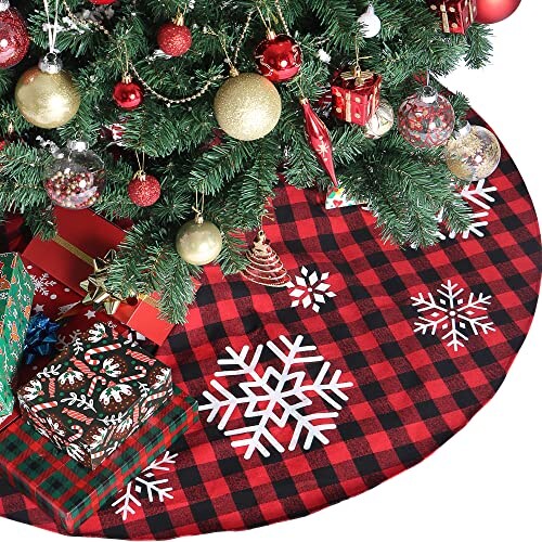 Faldón Para Árbol De Navidad Joyin Rojo Y Negro Con Diseño De Búfalo A Cuadros, 91 Cm - Venta Internacional. $566