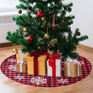 Foto 5 | Faldón Para Árbol De Navidad Joyin Rojo Y Negro Con Diseño De Búfalo A Cuadros, 91 Cm - Venta Internacional.