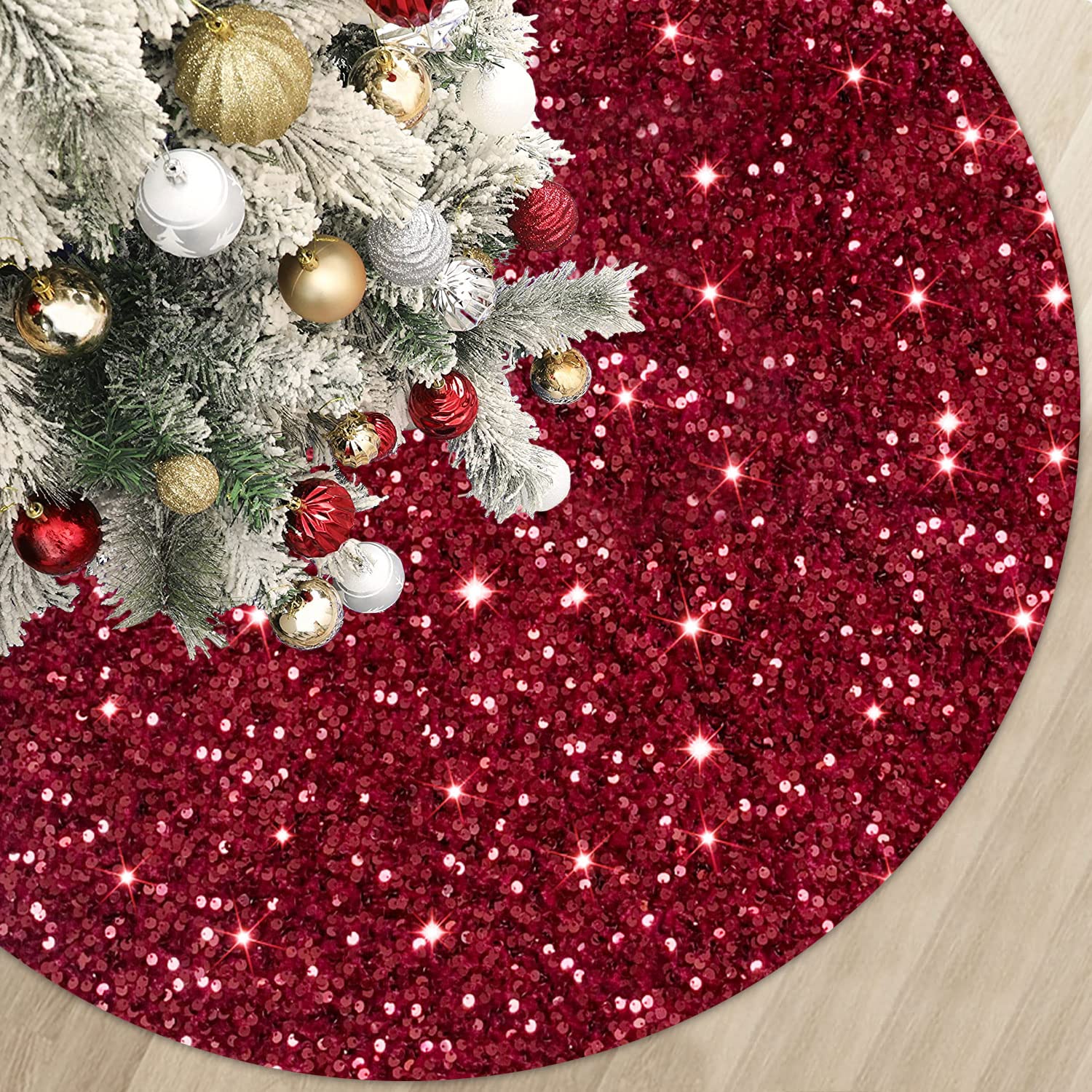 Foto 2 pulgar | Falda Para Árbol De Navidad Modfuns, Lentejuelas Burdeos, 53 Cm De Diámetro - Venta Internacional.