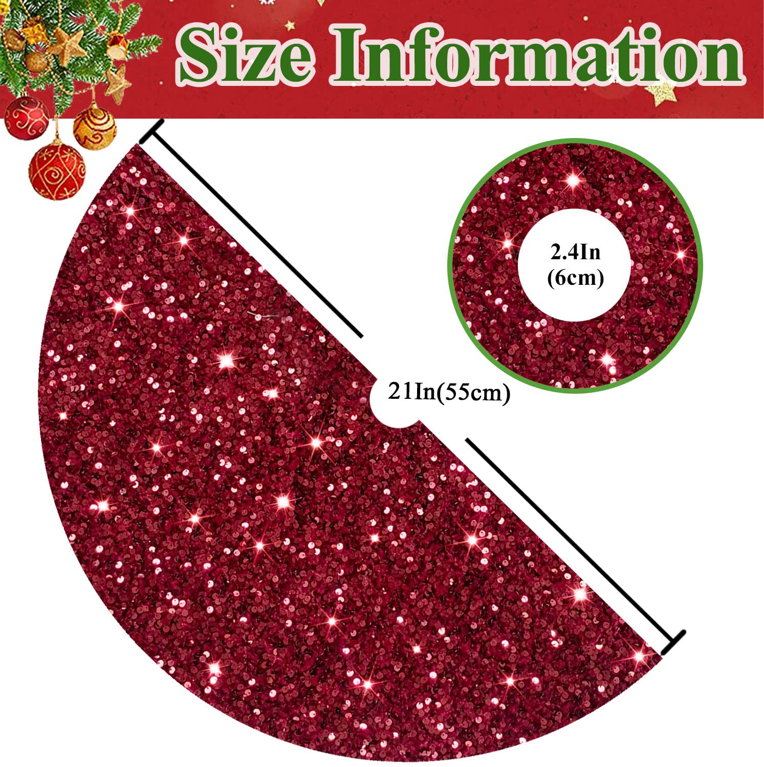 Foto 3 pulgar | Falda Para Árbol De Navidad Modfuns, Lentejuelas Burdeos, 53 Cm De Diámetro - Venta Internacional.