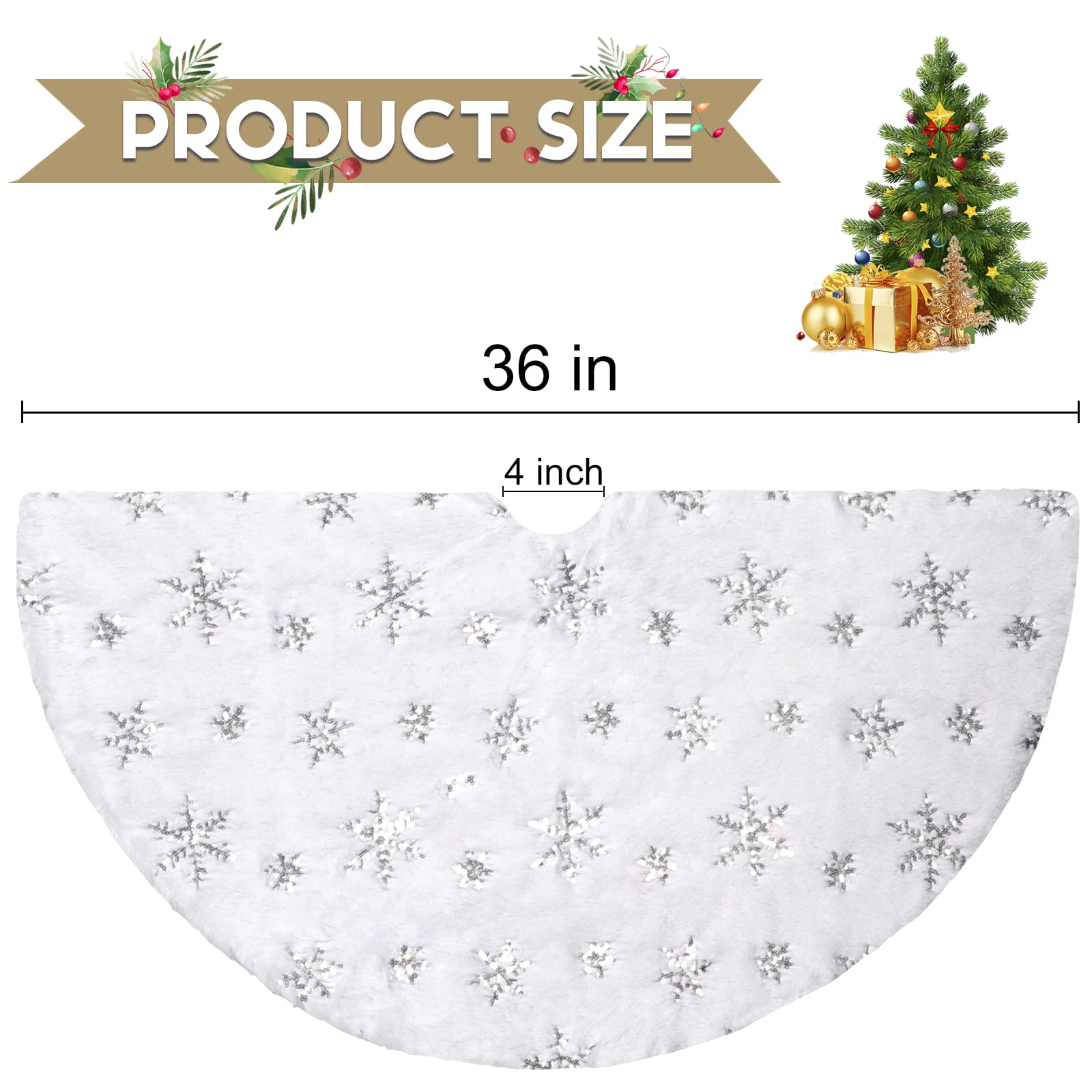 Foto 3 pulgar | Falda Para Árbol De Navidad Aerwo, Piel Sintética Blanca, 90 Cm, Con Lentejuelas - Venta Internacional.