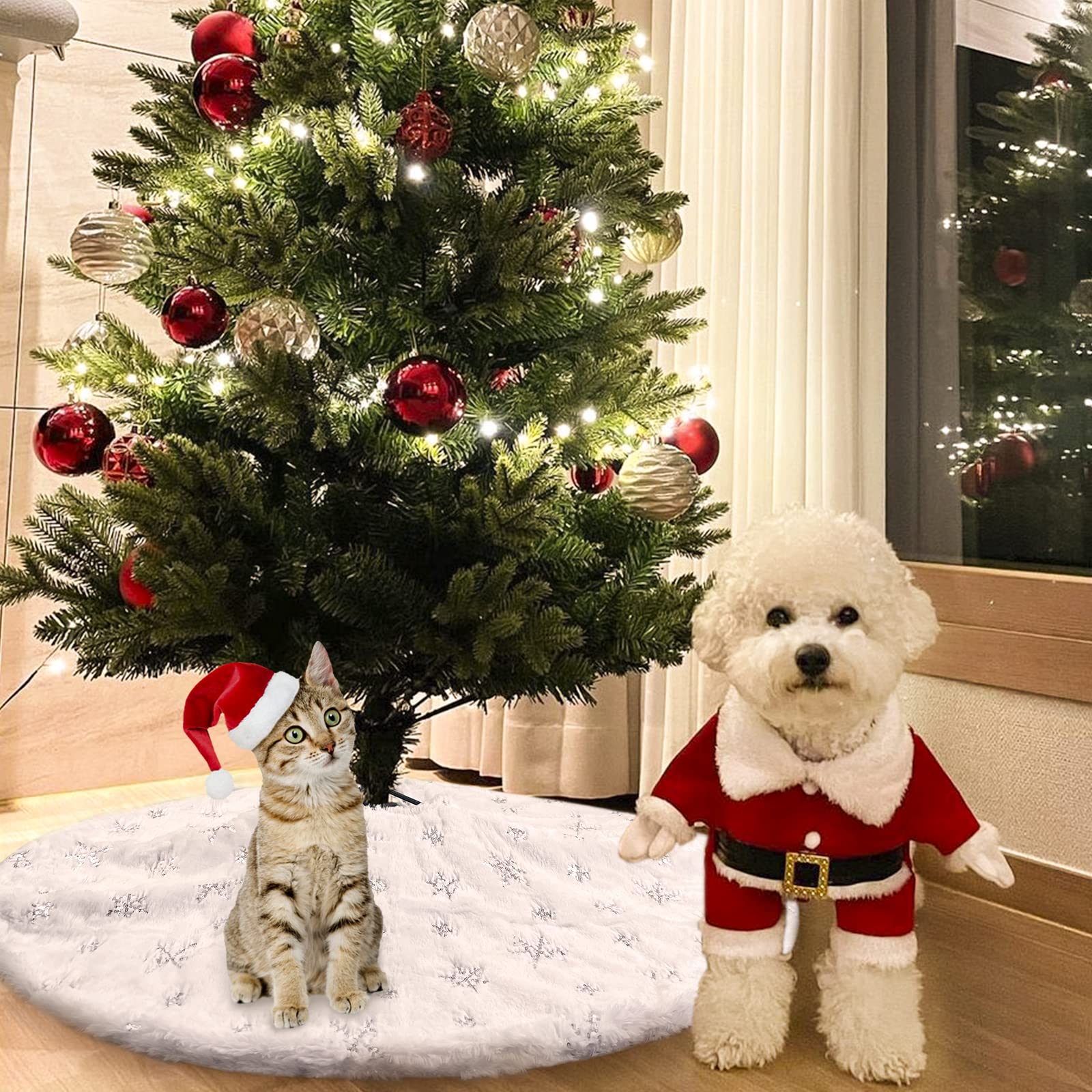 Foto 6 | Falda Para Árbol De Navidad Aerwo, Piel Sintética Blanca, 90 Cm, Con Lentejuelas - Venta Internacional.