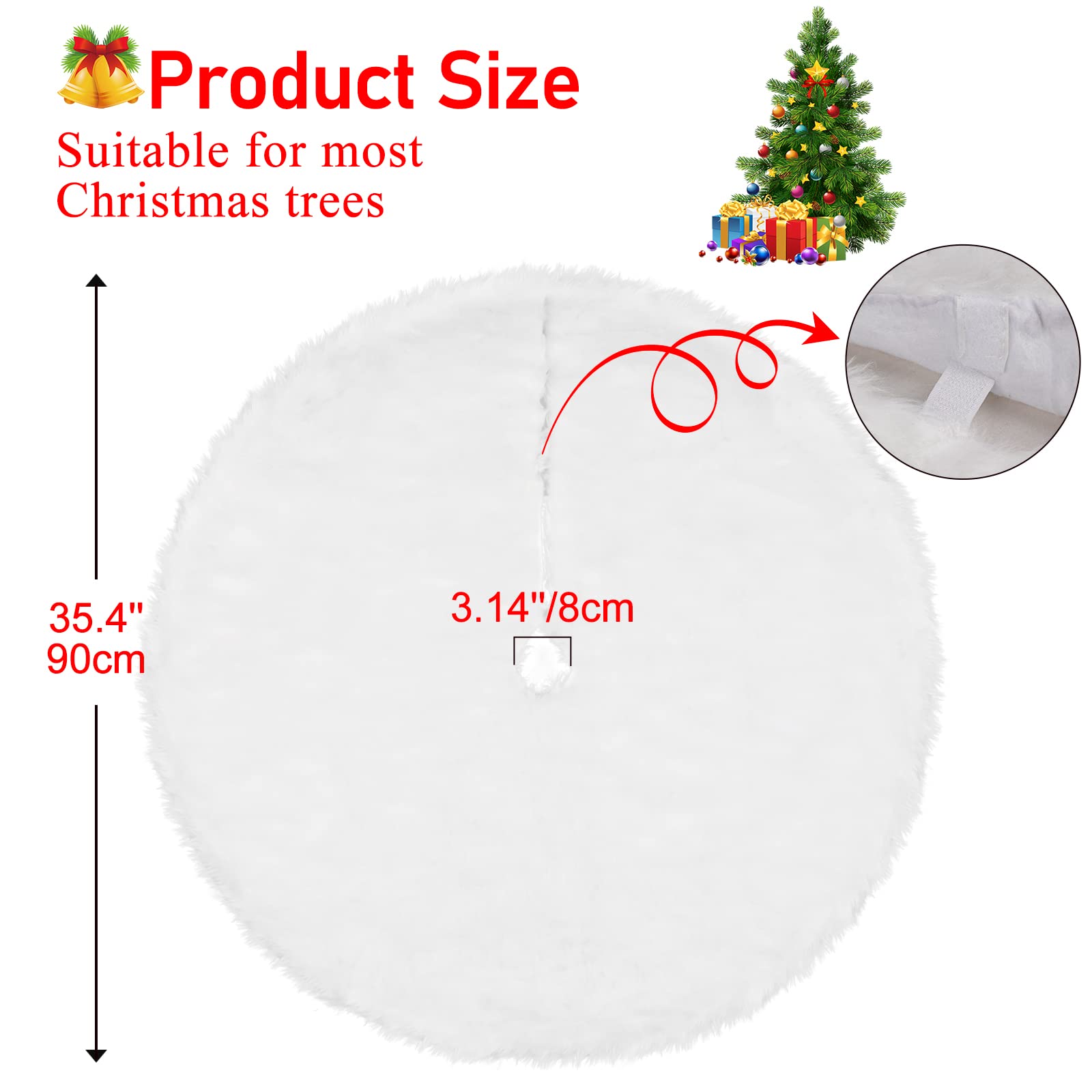 Foto 2 | Falda Con Forma De Árbol De Navidad, Piel Sintética Blanca Cálida, 90 Cm De Diámetro - Venta Internacional.