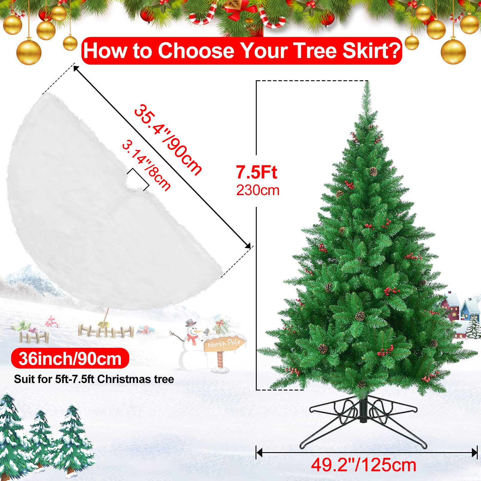 Foto 6 pulgar | Falda Con Forma De Árbol De Navidad, Piel Sintética Blanca Cálida, 90 Cm De Diámetro - Venta Internacional.