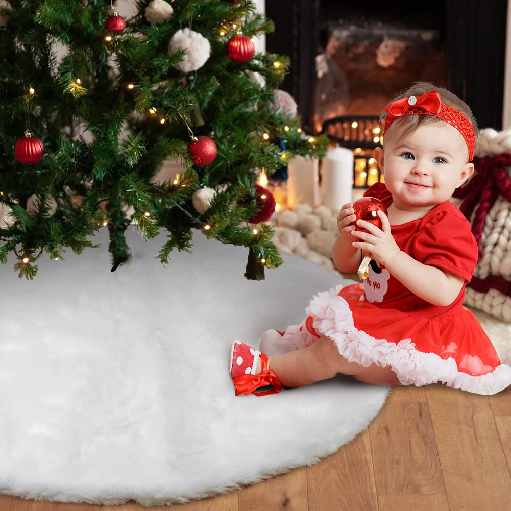 Foto 8 pulgar | Falda Con Forma De Árbol De Navidad, Piel Sintética Blanca Cálida, 90 Cm De Diámetro - Venta Internacional.