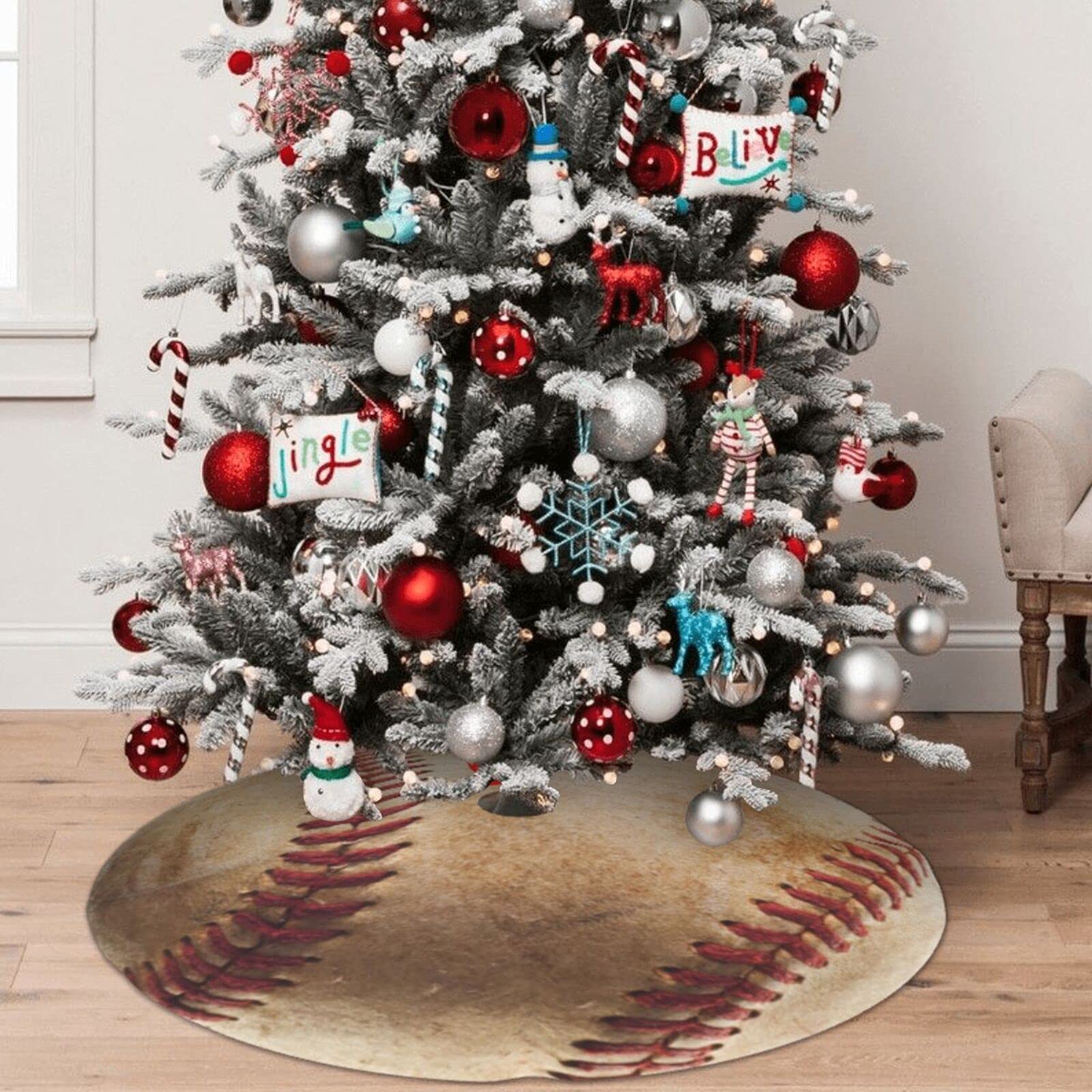 Foto 6 pulgar | Alfombrilla Blublu Para Árbol De Navidad, 36 Pulgadas, Con Cuerdas Rojas - Venta Internacional.