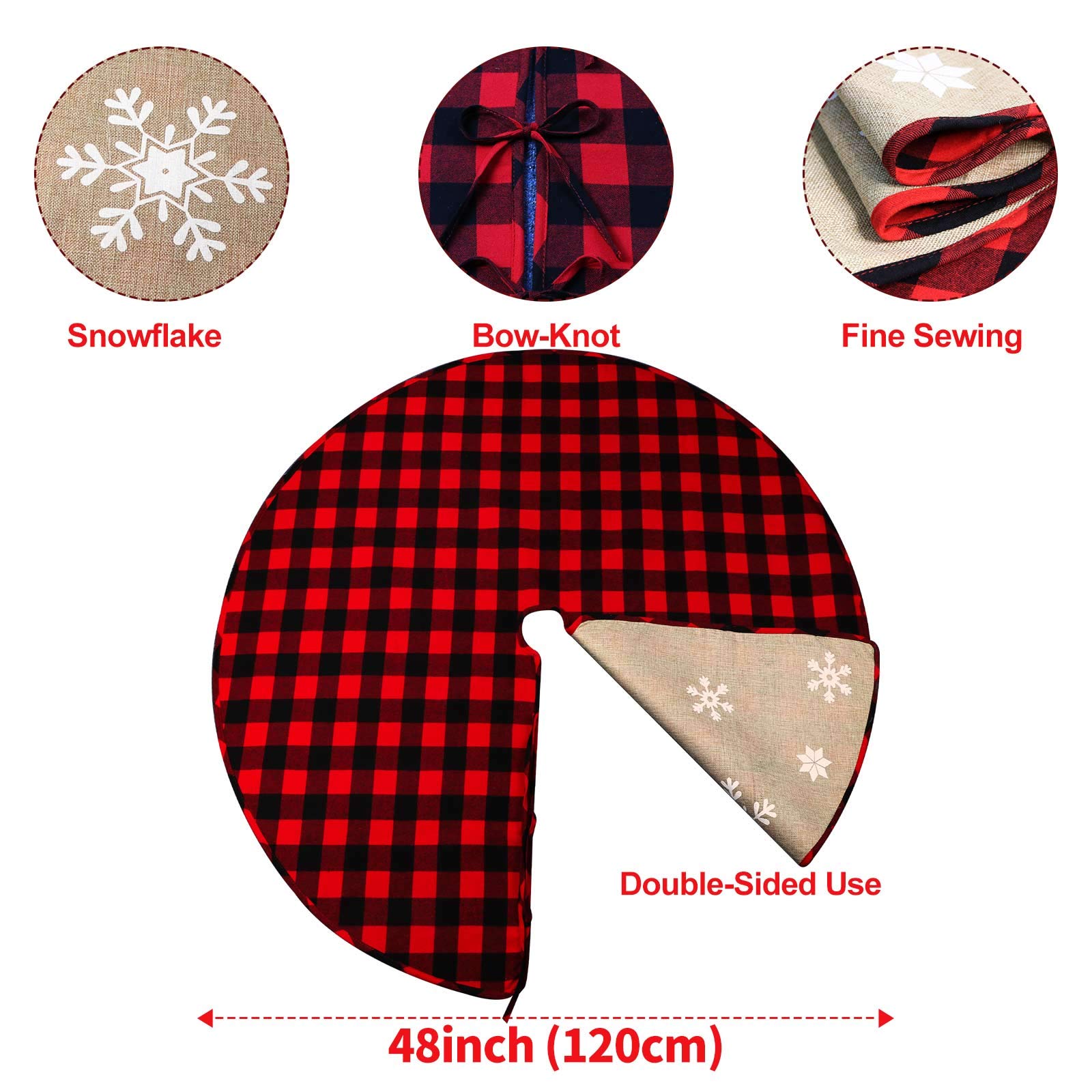 Foto 3 pulgar | Falda De Árbol De Navidad Ourwarm, Color Rojo Y Negro, Diseño De Búfalo, 122 Cm - Venta Internacional.