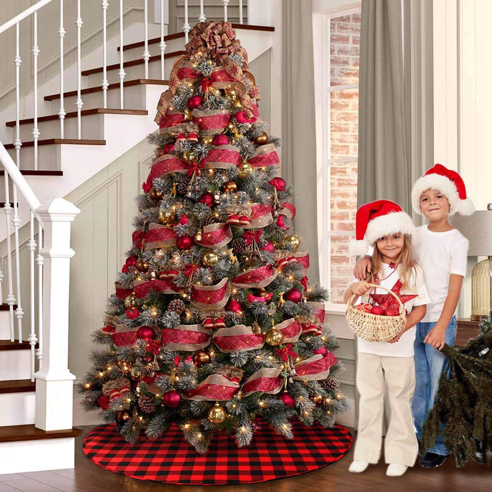 Foto 6 pulgar | Falda De Árbol De Navidad Ourwarm, Color Rojo Y Negro, Diseño De Búfalo, 122 Cm - Venta Internacional.