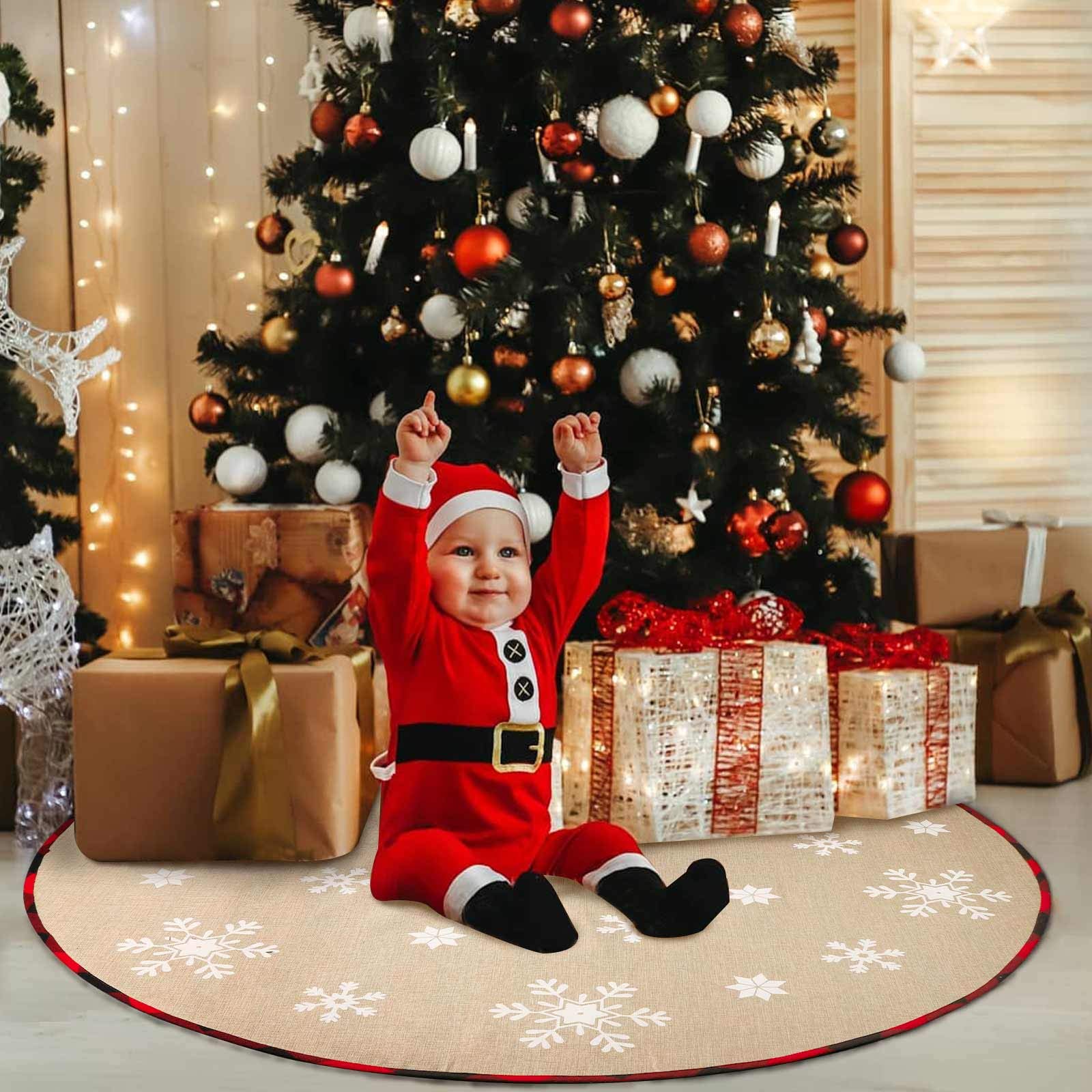Foto 6 | Falda De Árbol De Navidad Ourwarm, Color Rojo Y Negro, Diseño De Búfalo, 122 Cm - Venta Internacional.