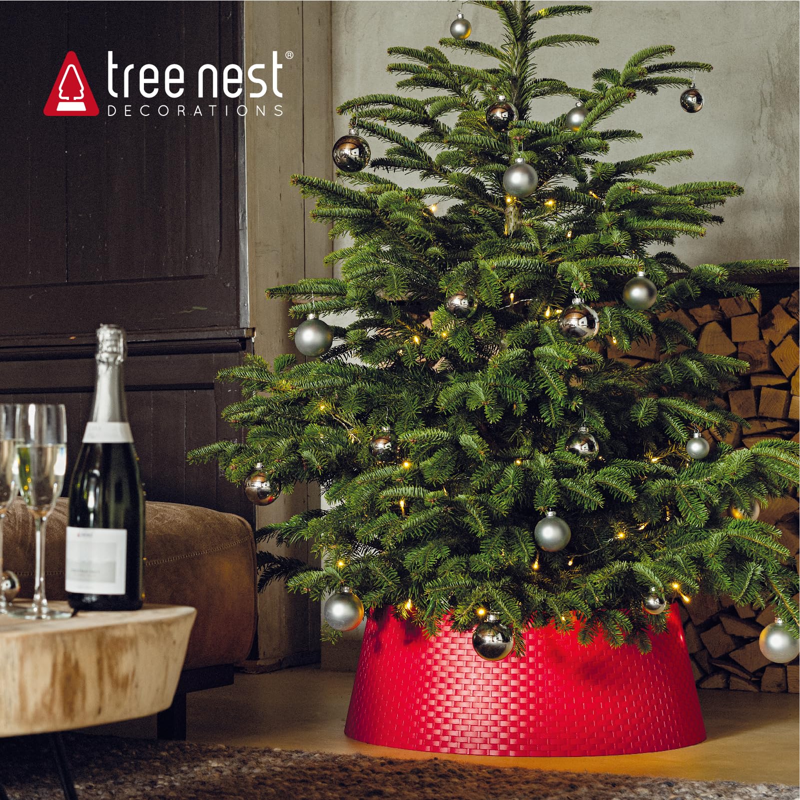 Foto 4 pulgar | Collar De Árbol De Navidad Con Forma De Nido Redondo De Mimbre Para 56 A 68 Cm - Venta Internacional.