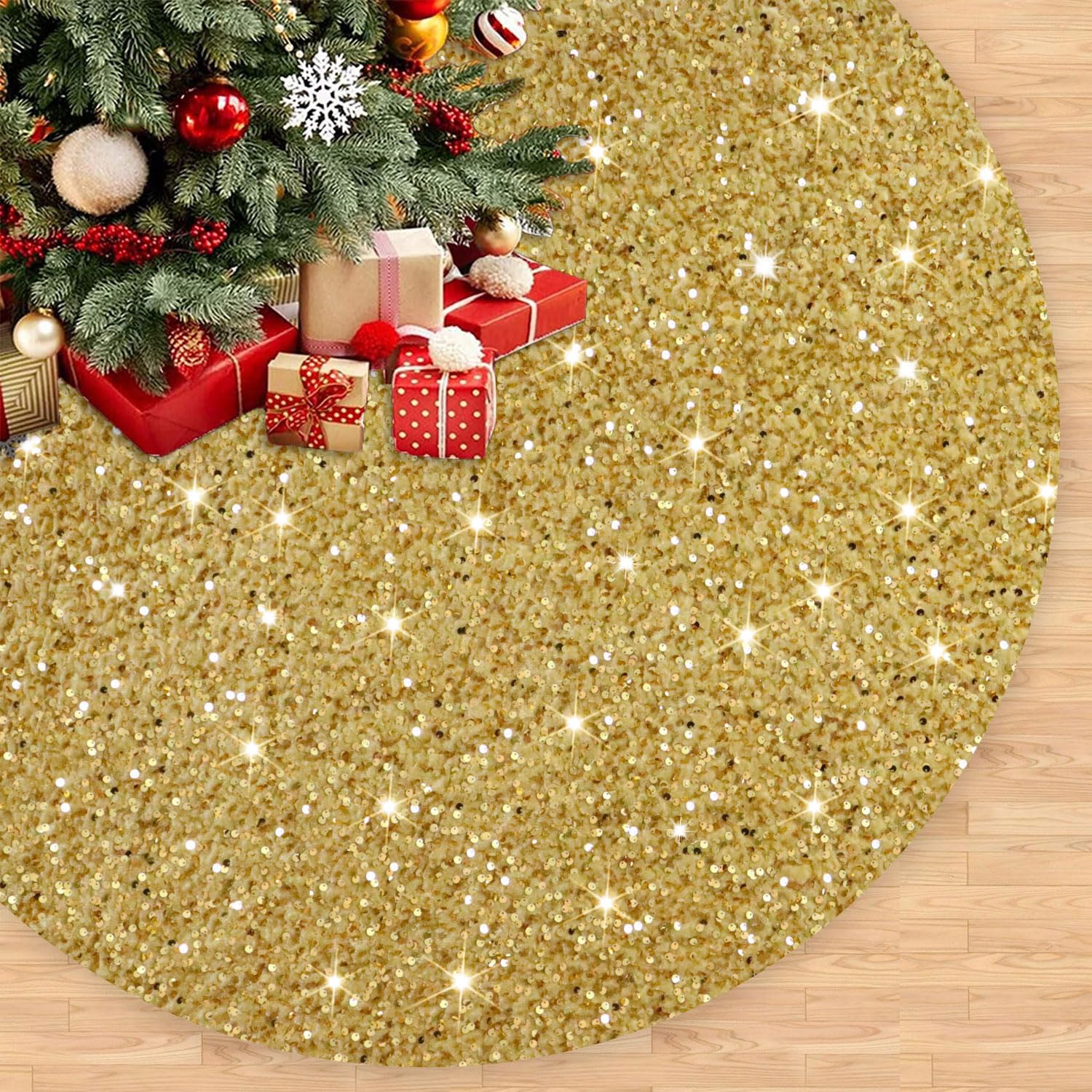 Foto 2 pulgar | Falda Para Árbol De Navidad Fuhsy, Terciopelo Con Lentejuelas Doradas, 90 Cm - Venta Internacional.